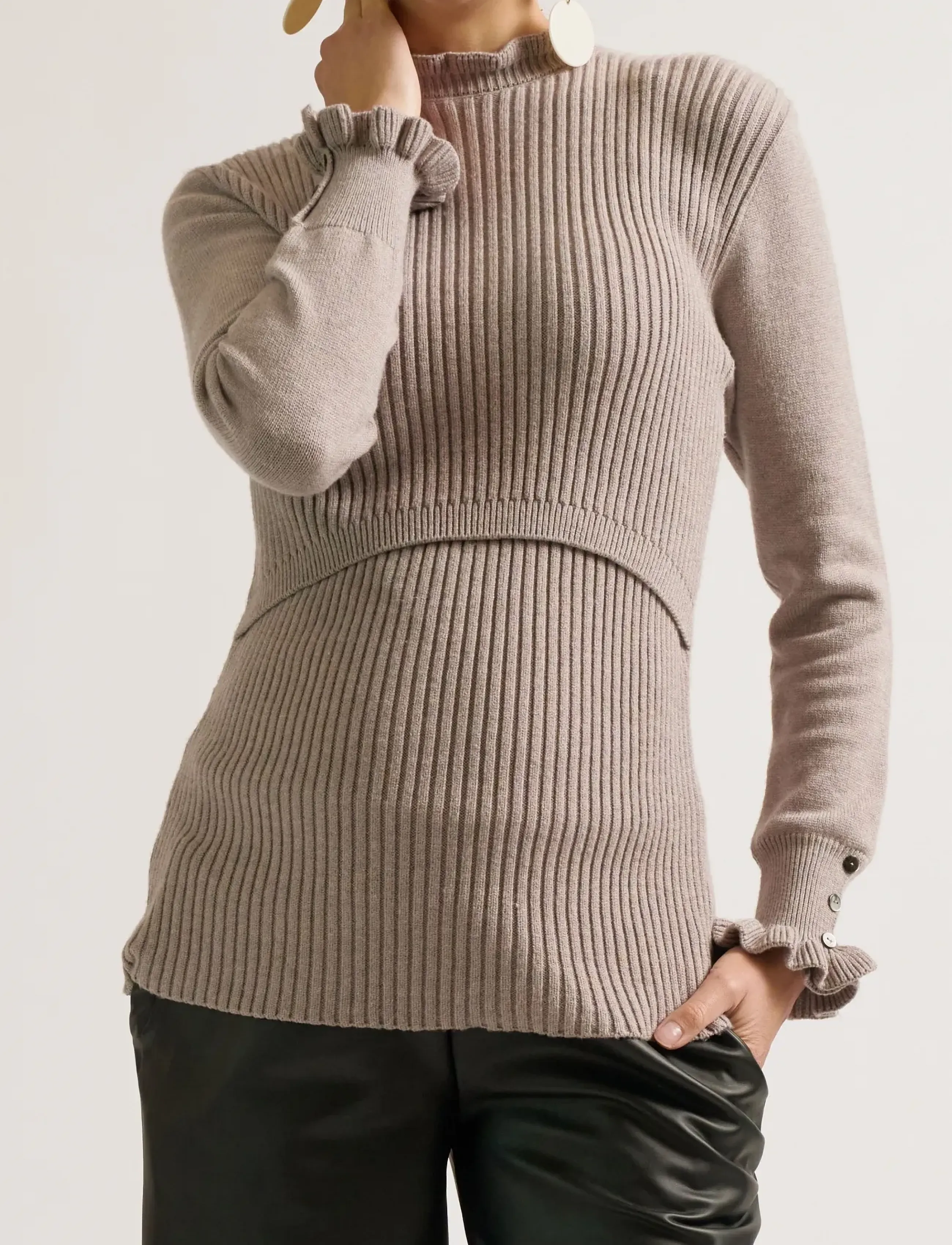 Cache Coeur - MATERNITY AND BREASTFEEDING SWEATER DOROTHEE - oberteile - taupe - 0