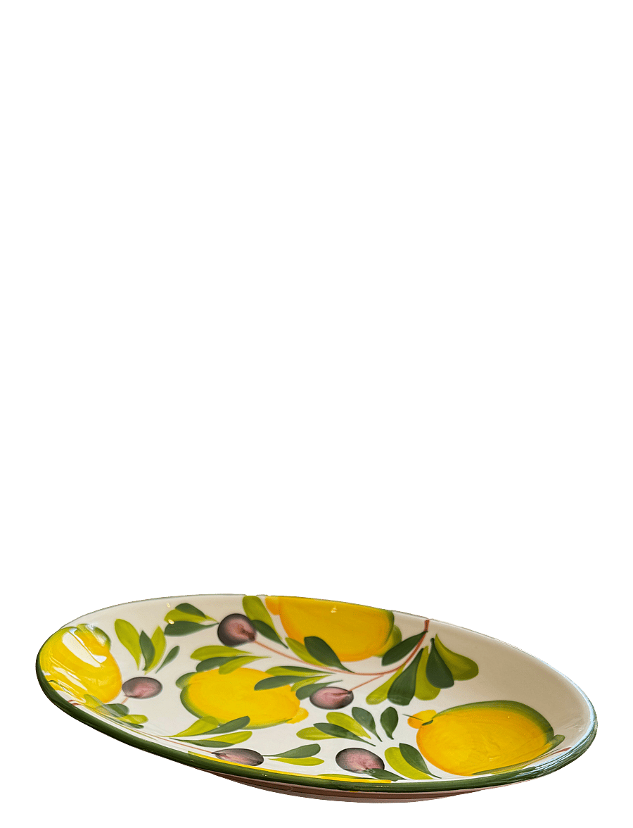 Caja Company - Lemon and olive dish oval, medium - servierplatten - white/yellow/green/black - 0