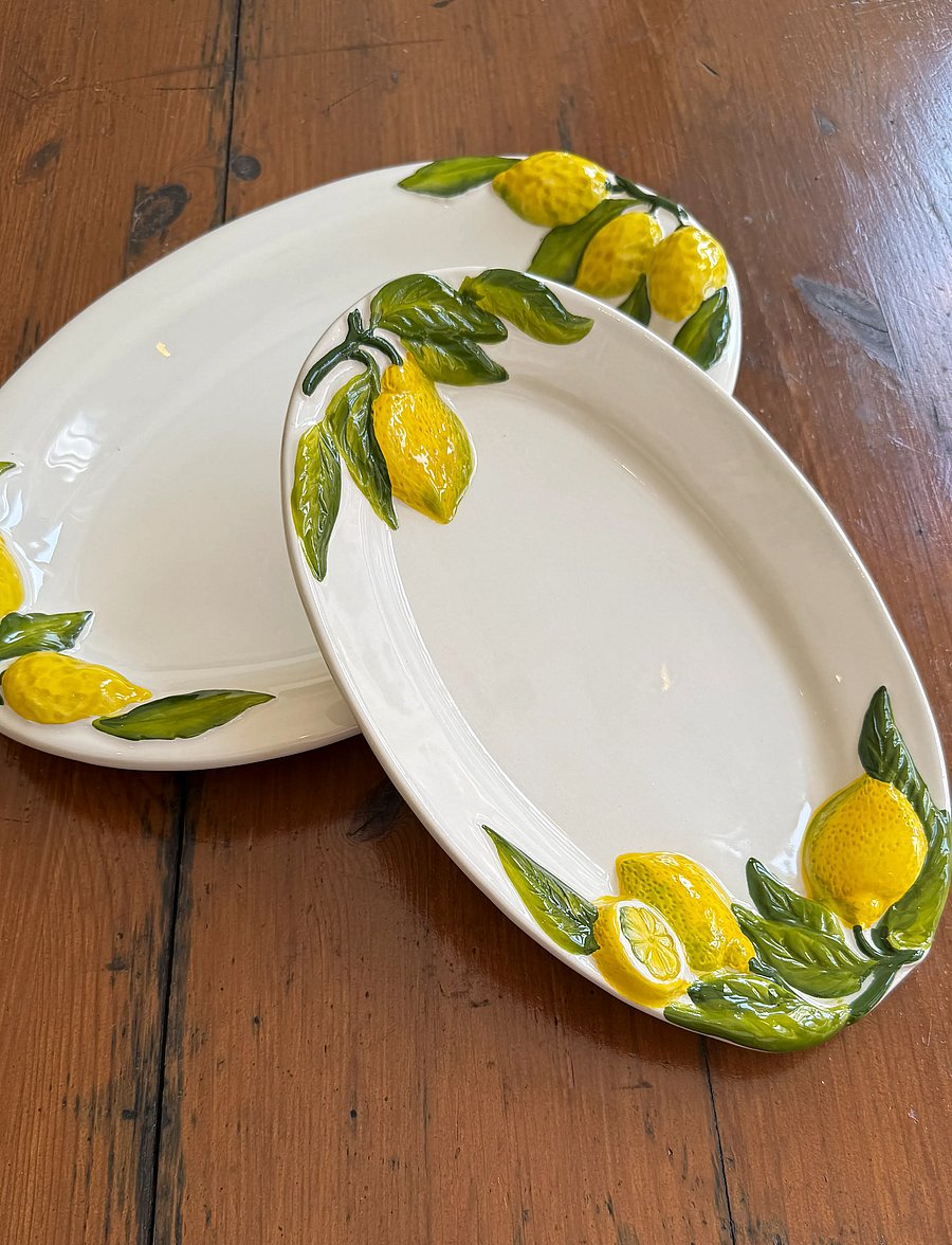 Caja Company - Lemon dish, oval medium - servierplatten - white/yellow/green - 2