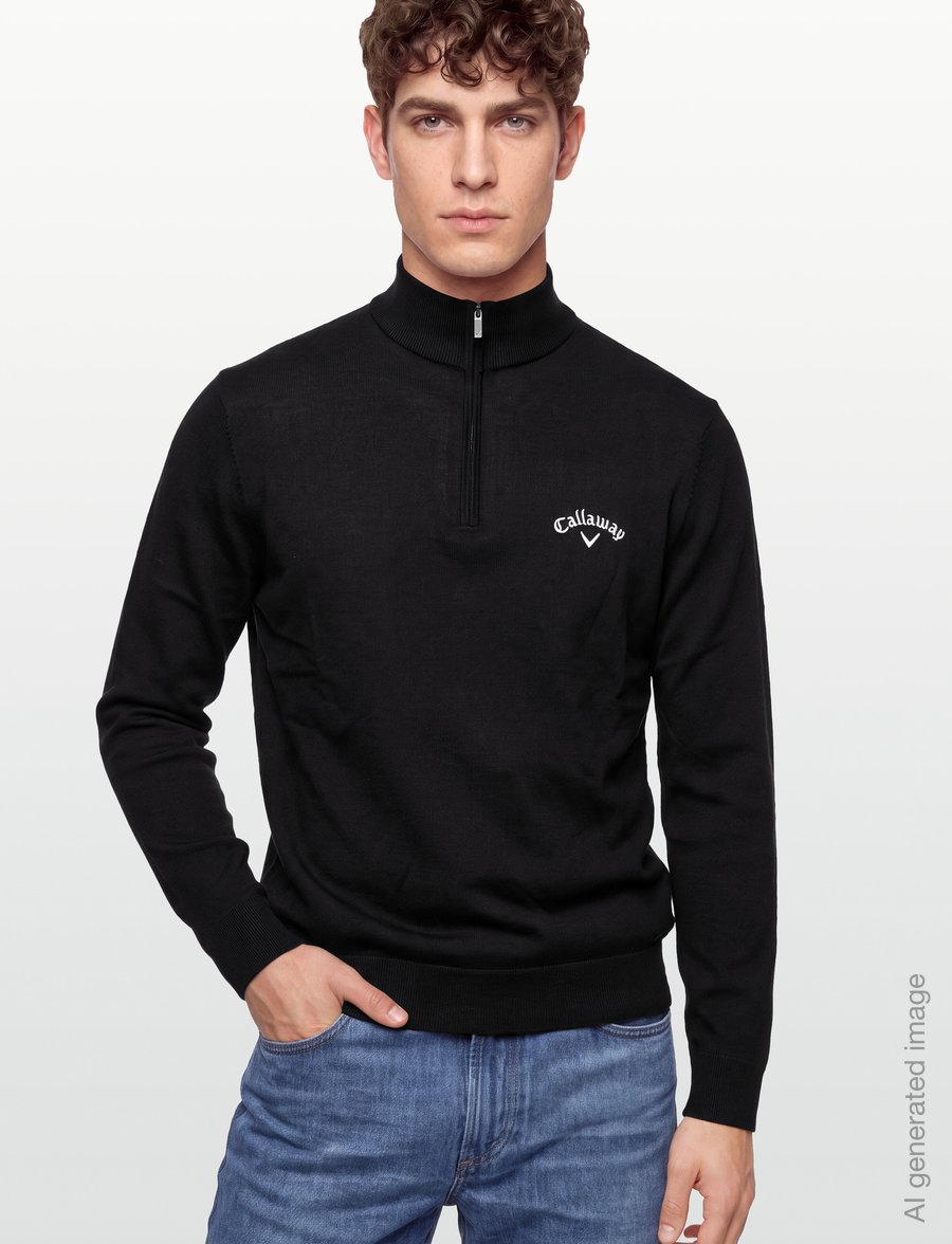 Callaway - 1/4 BLENDED MERINO ODYSSEY SWEATER - fleeces & midlayers - black ink - 3