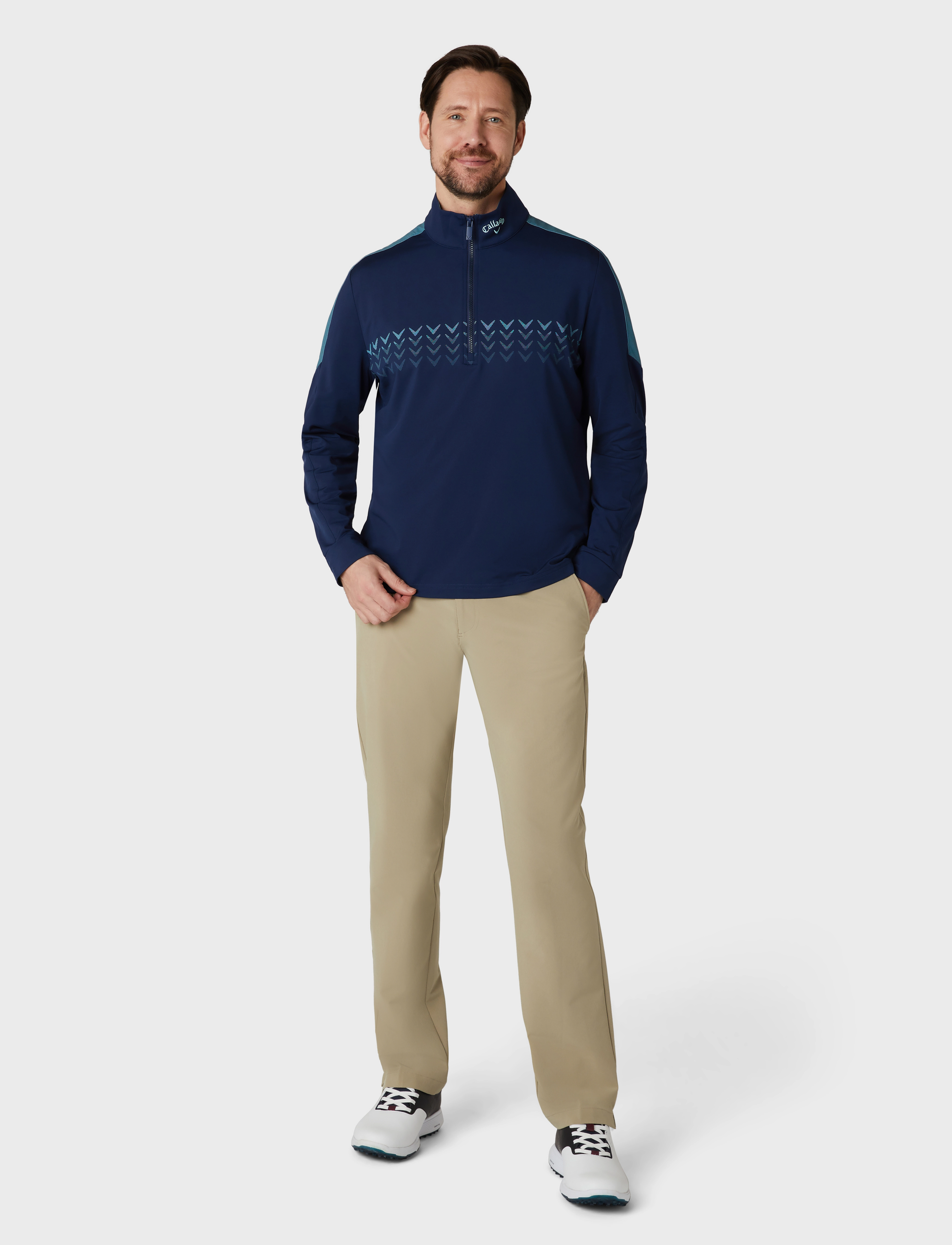 Callaway - 1/4 zip Blocked chev pullover - peacoat - 4