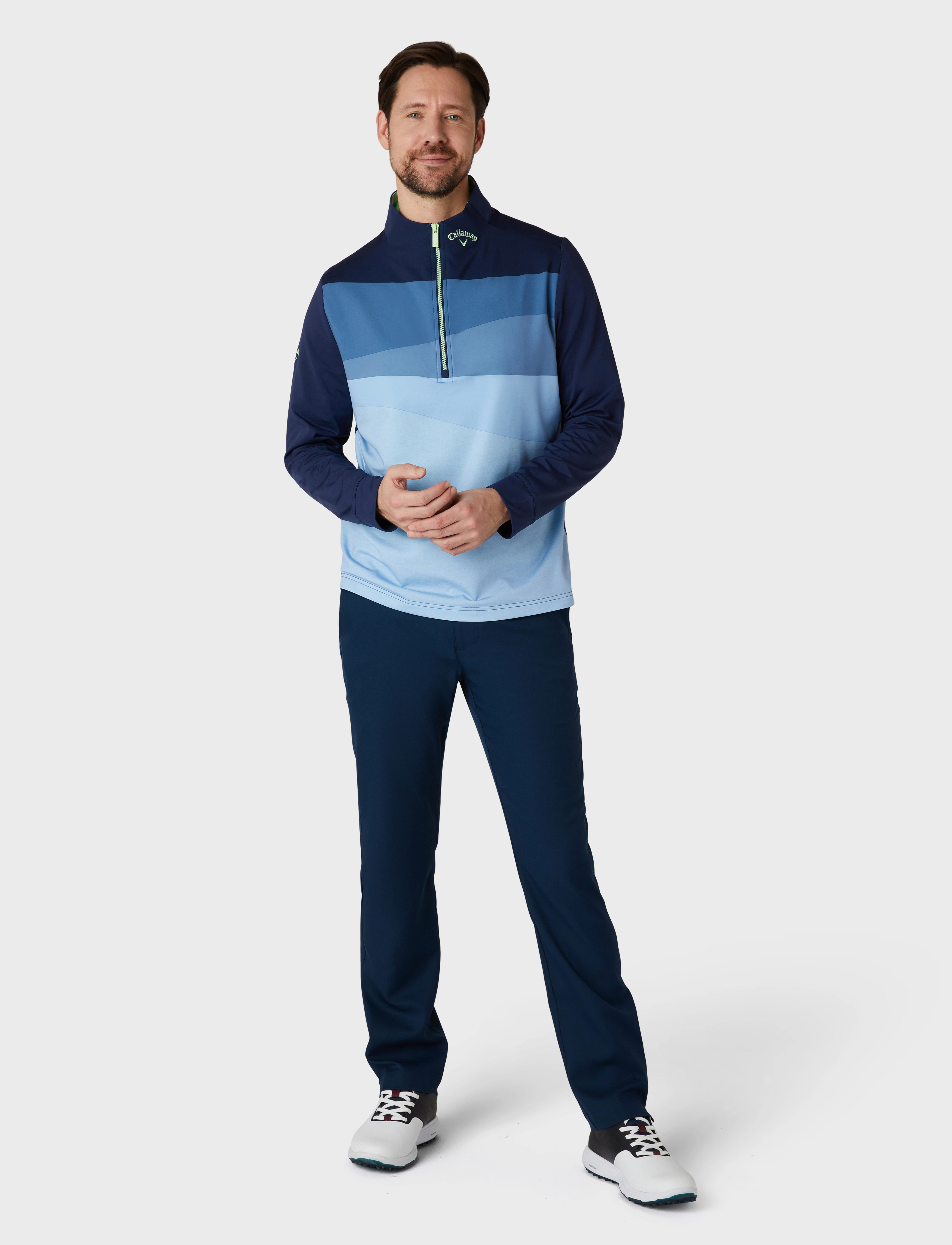 Callaway - 1/4 zip printed blocked pullover - peacoat - 3