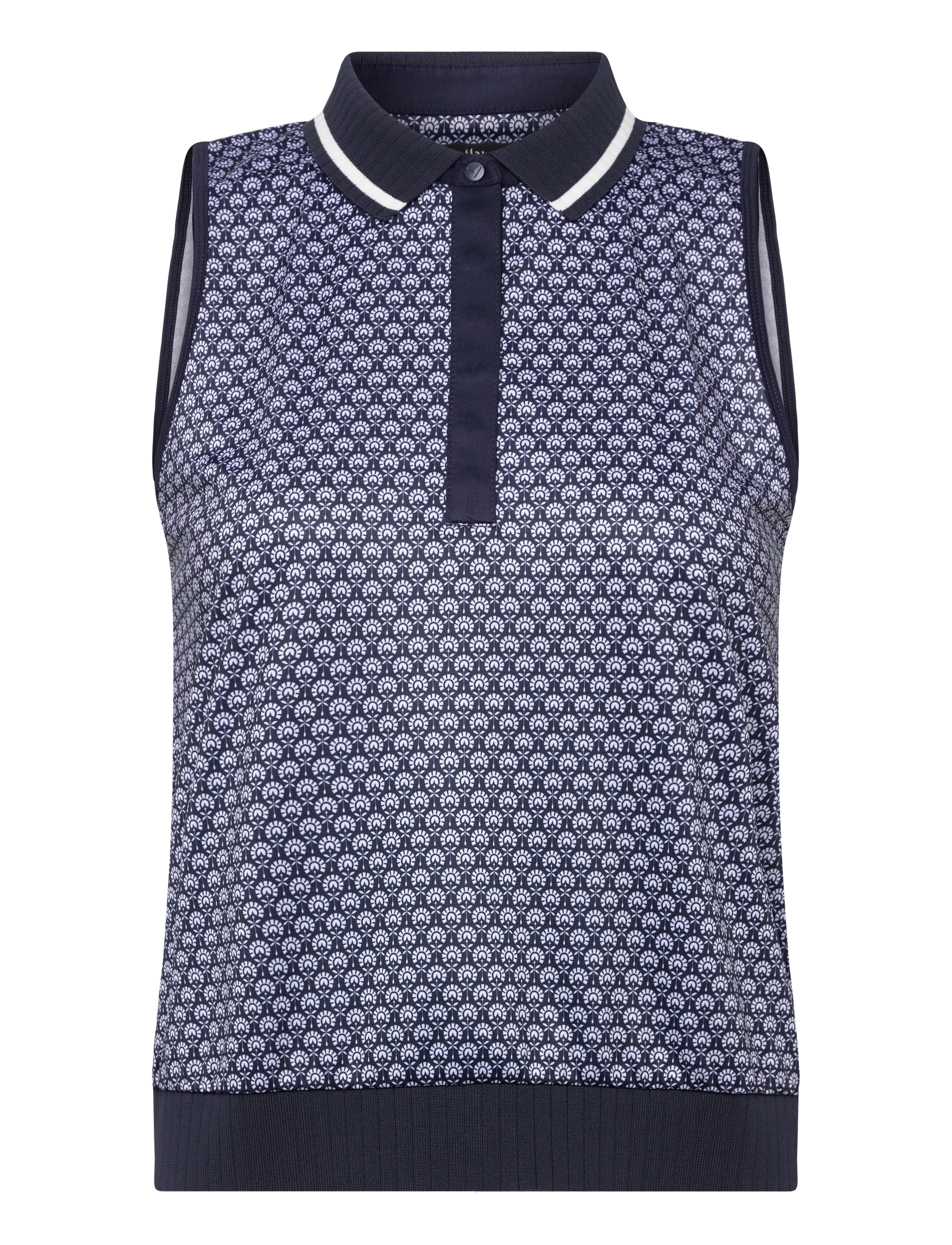 Callaway Sleeveless Geo Print Rib Collar Polo, XS, Sports Oberteile & T-shirts, Marineblau - Sport Polos, Frauen