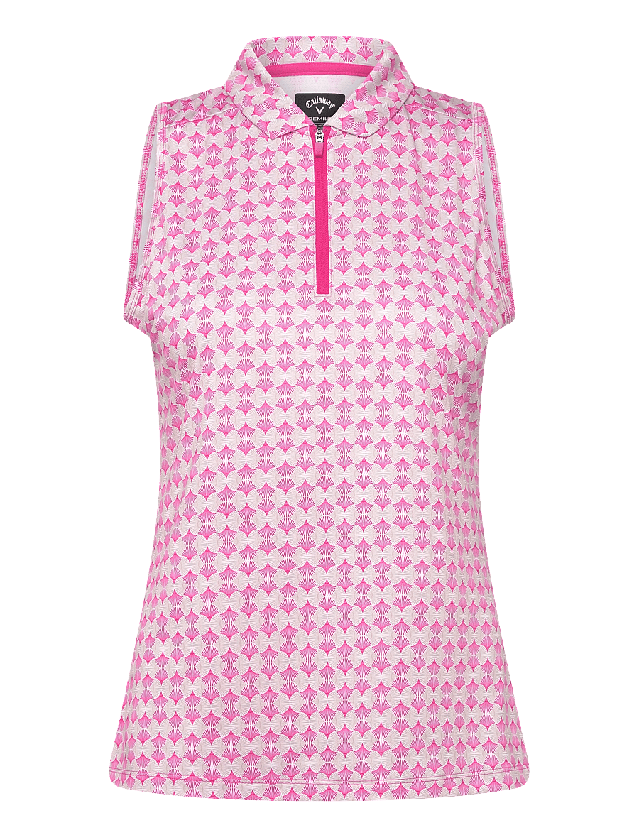 Callaway - Sleeveless geo print rib collar polo - toppe & t-shirts - fuchsia purple - 0