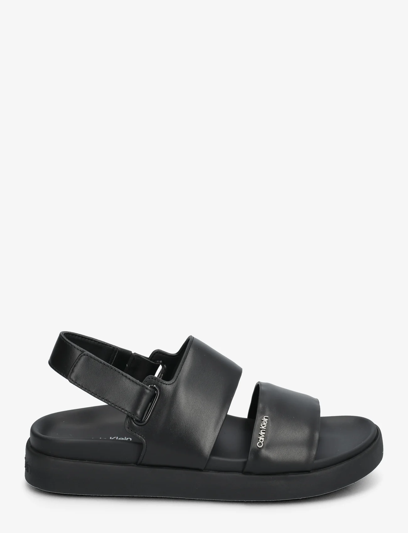 Calvin Klein - FLAT SANDAL CALVIN MTL LTH - platta sandaler - black - 1