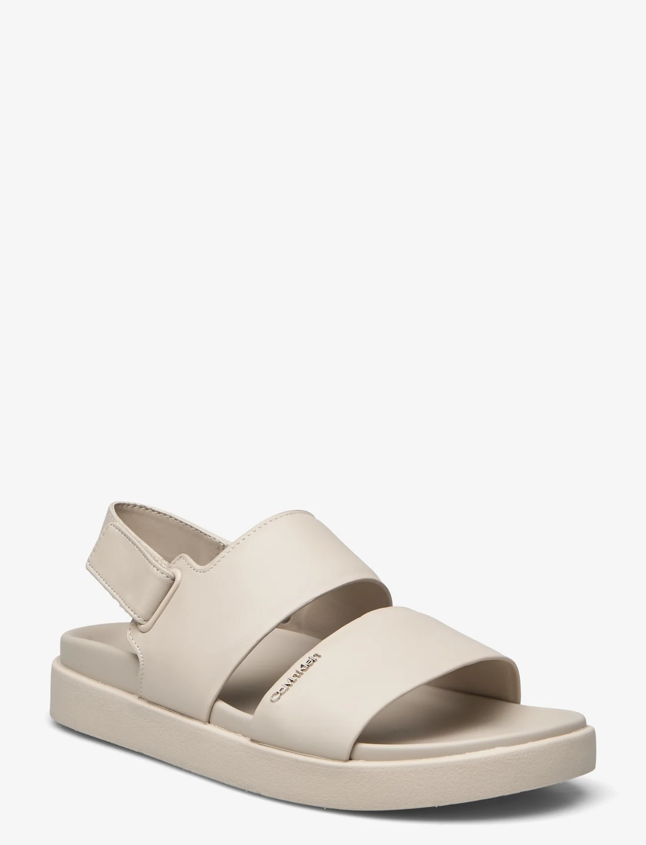 Calvin Klein - FLAT SANDAL CALVIN MTL LTH - platta sandaler - stony beige - 0