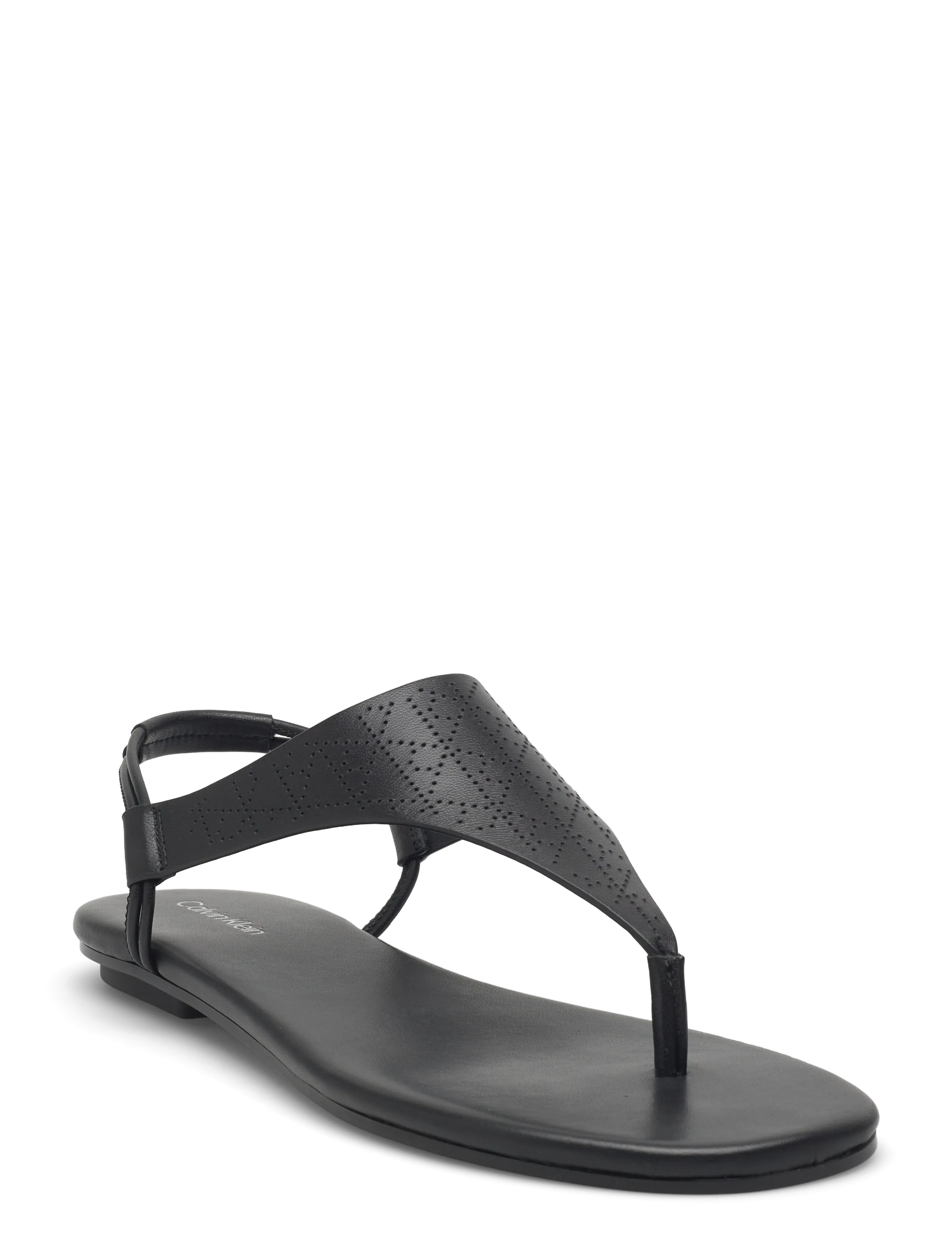 Calvin Klein ORG FLAT SNDL THONG LTH AOP - Flache Sandalen - TRIPLE BLACK MONO / black