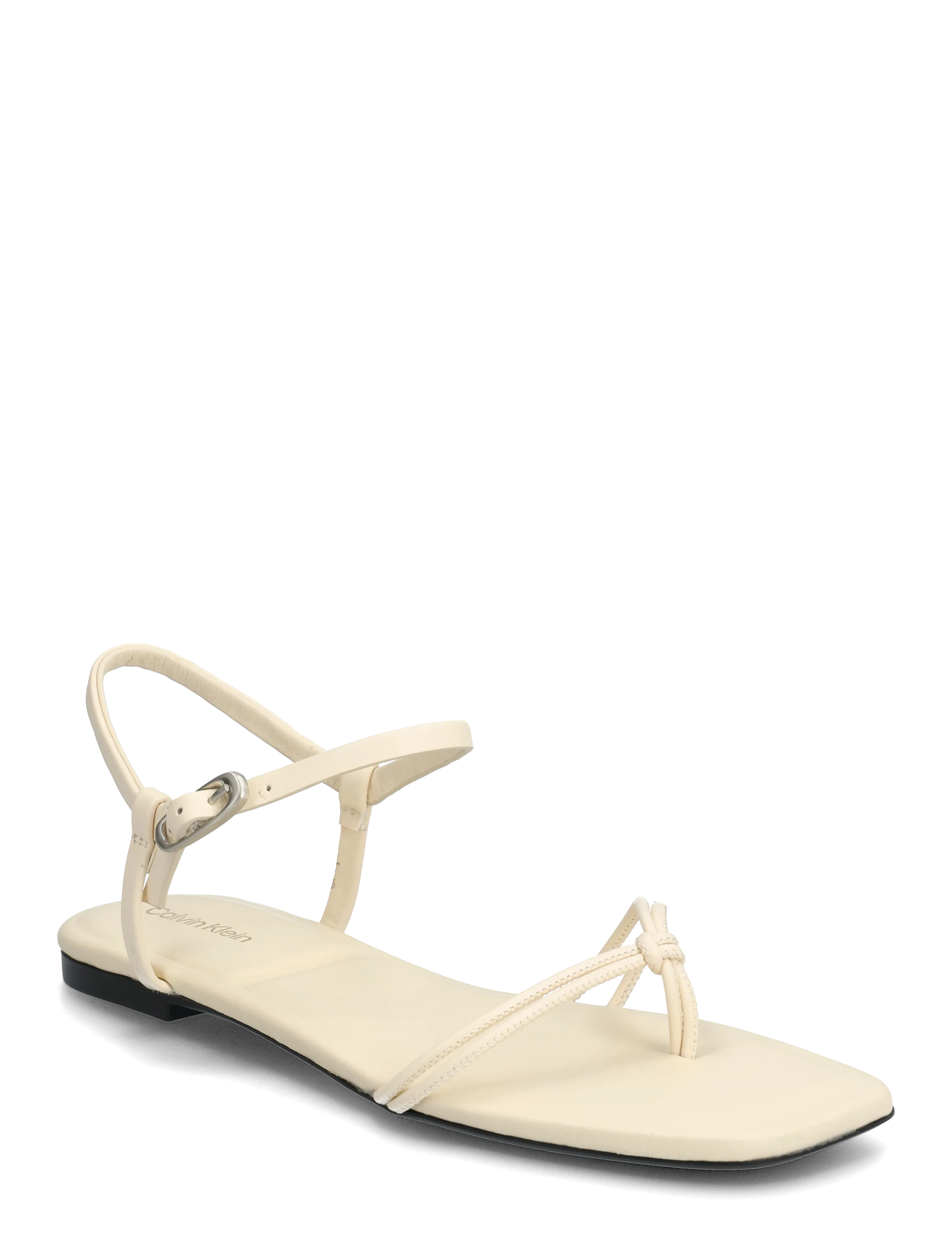 Calvin Klein Square Flat Sandal Strap Lth, Kvinder, Firkantet Tå Flad Ankelremssandal, Cream, Str: 40