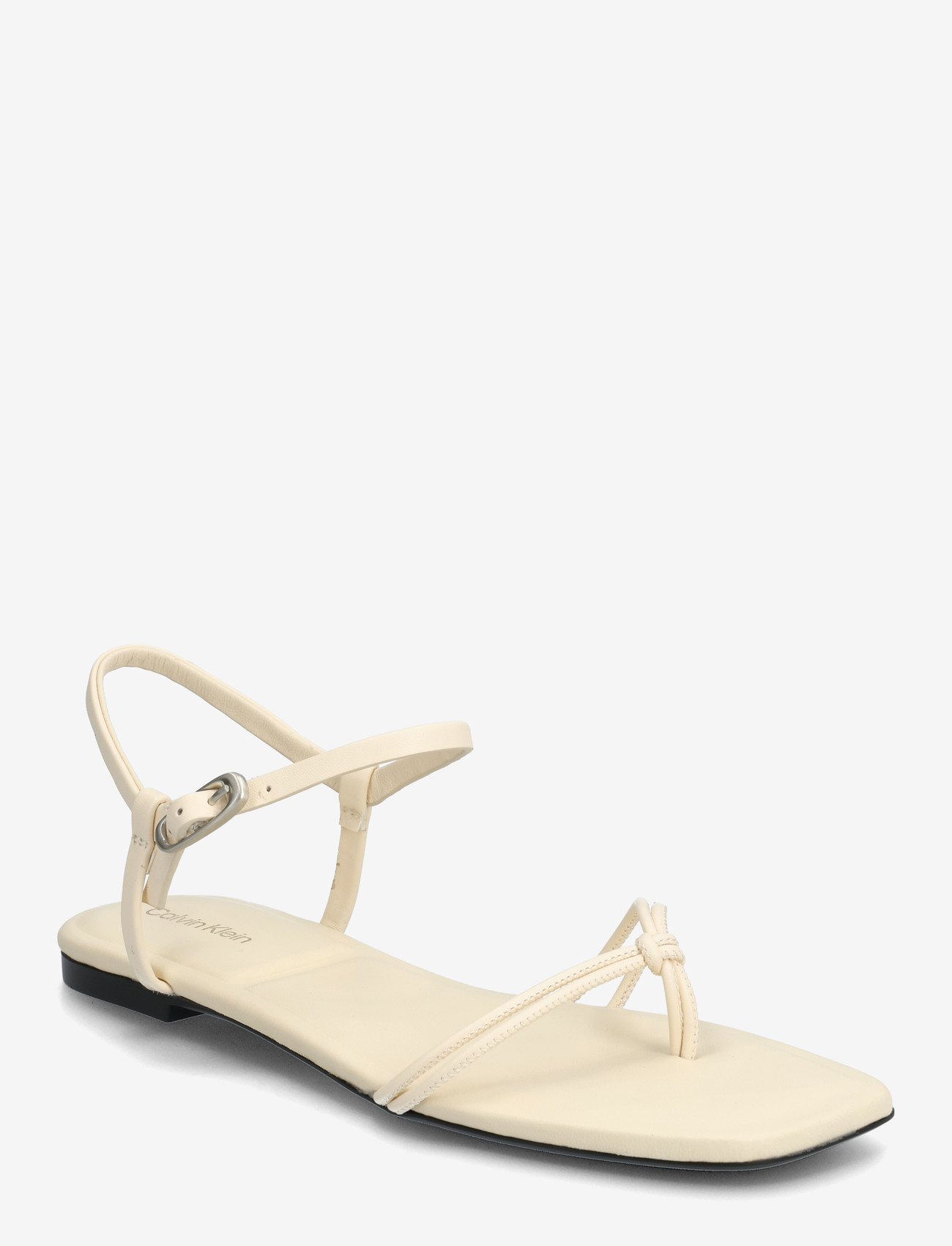 Calvin Klein - SQUARE FLAT SANDAL STRAP LTH - flade sandaler - light cashew - 0