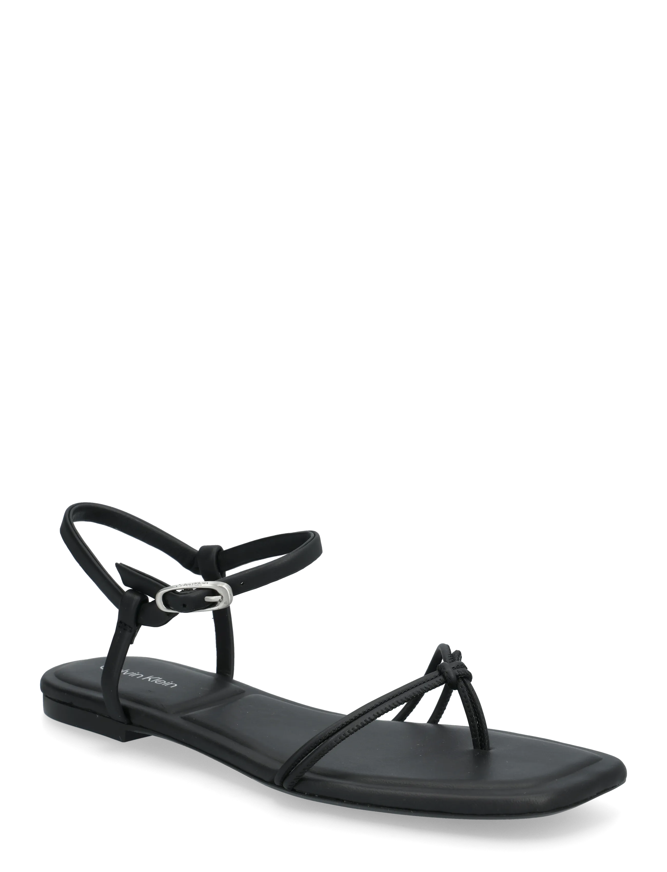 Calvin Klein Square Flat Sandal Strap Lth, Kvinder, Firkantet Tå Flad Ankelremssandal, Sort, Str: 41