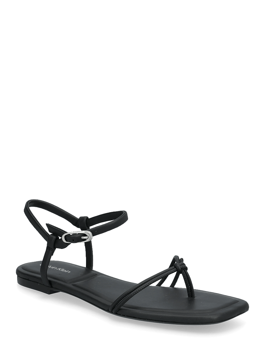 Calvin Klein - SQUARE FLAT SANDAL STRAP LTH - kontsata sandaalid - triple black - 0