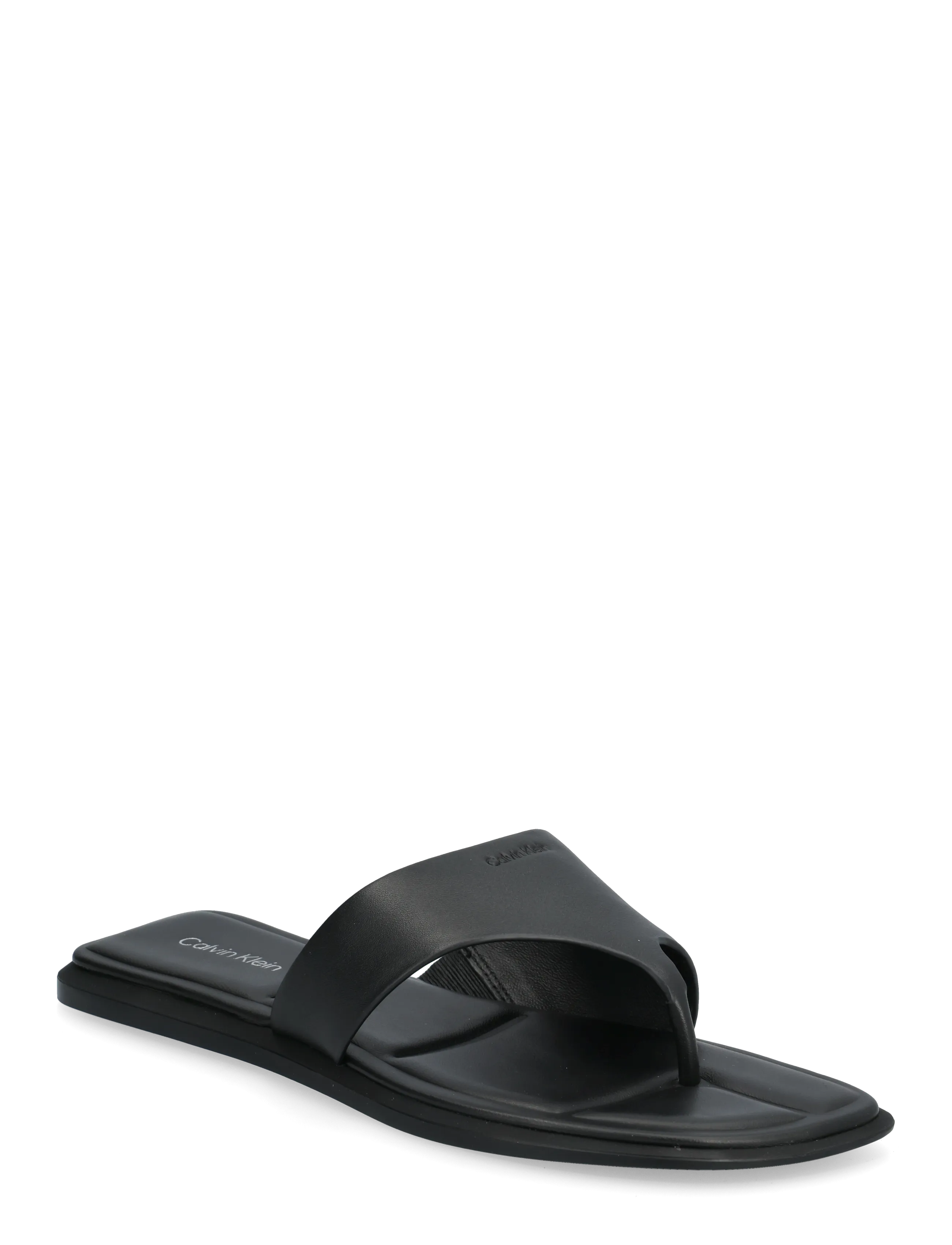 Calvin Klein FLAT SANDAL THONG LTH - Flip Flops - TRIPLE BLACK / black
