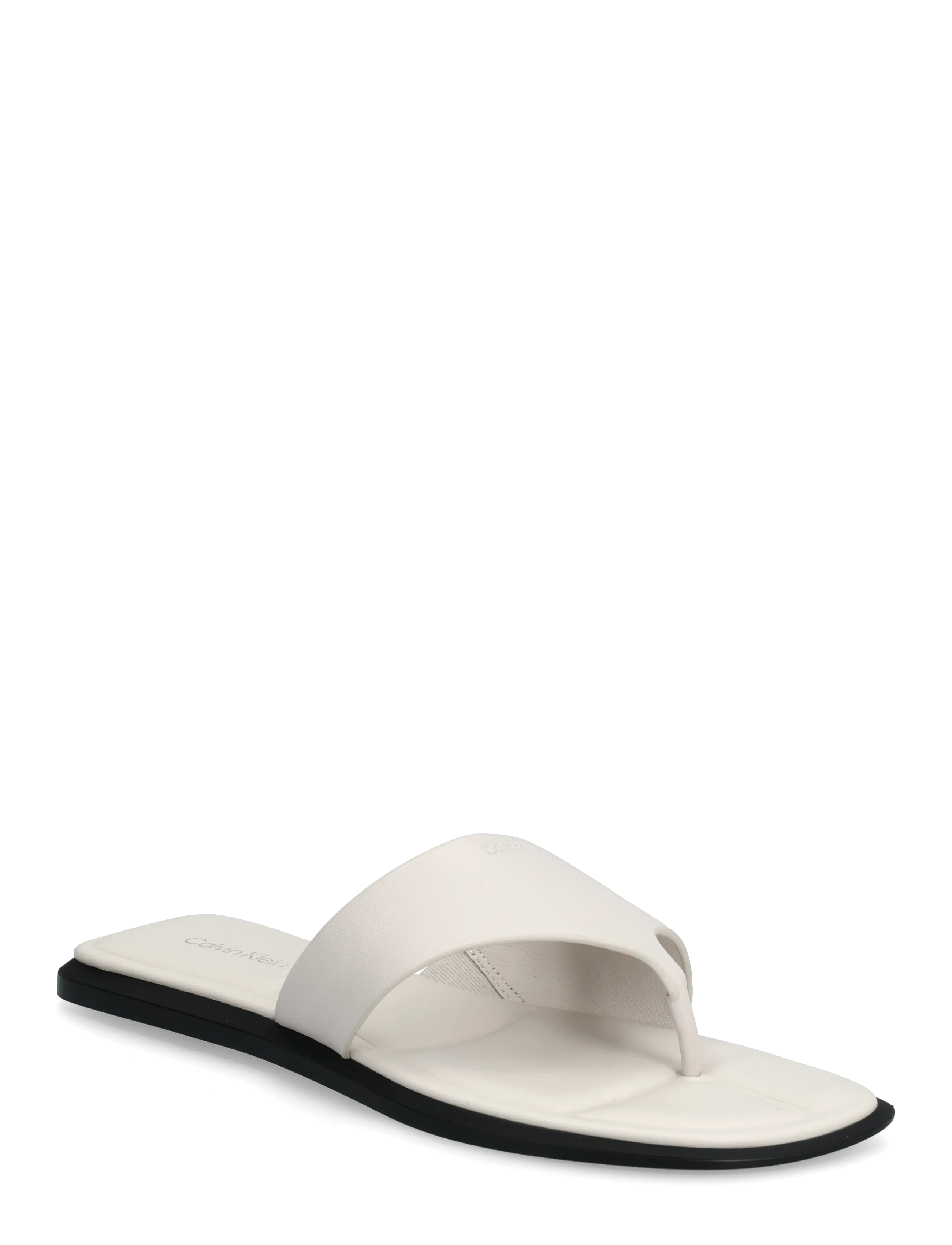Calvin Klein FLAT SANDAL THONG LTH - Sandaalid - WHITE SAND / white