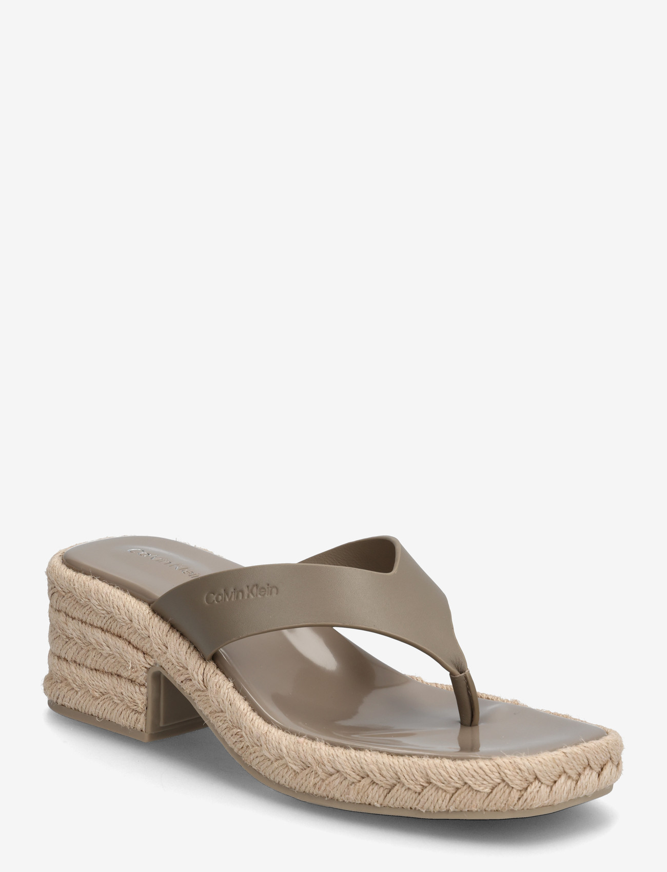 Calvin Klein - BLOCK HEEL ESPA 50 THONG LTH - espadrillos med klack - desert taupe - 0
