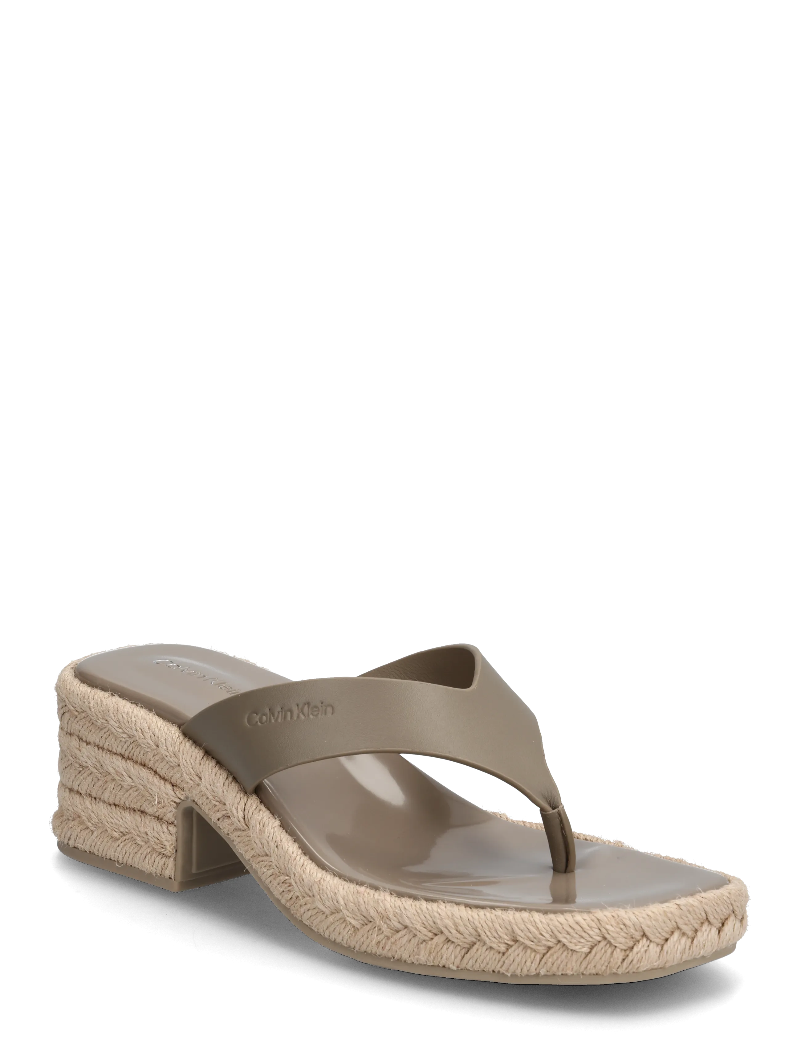 Calvin Klein BLOCK HEEL ESPA 50 THONG LTH - Espadrillos - DESERT TAUPE / khaki/green