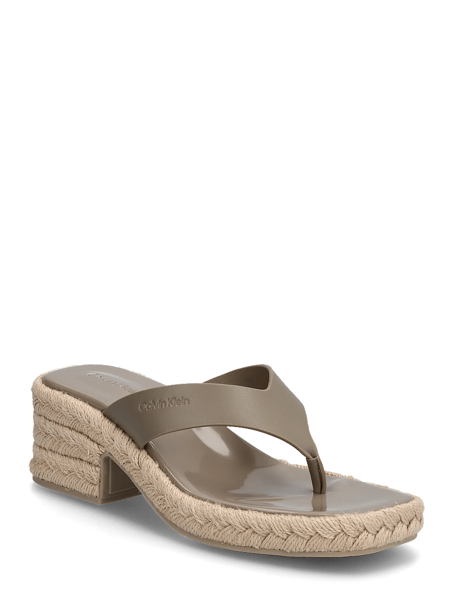 Calvin Klein - BLOCK HEEL ESPA 50 THONG LTH - espadrilles mit absatz - desert taupe - 0