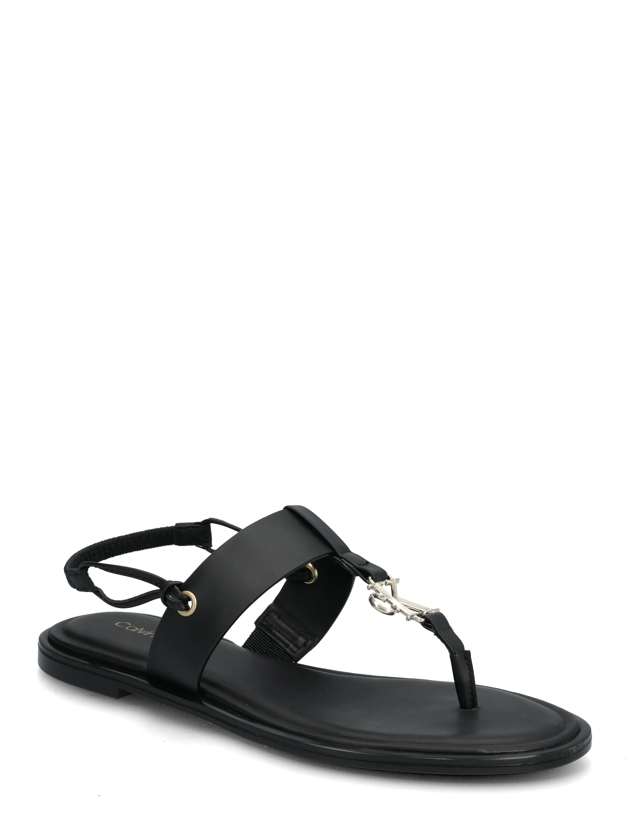Calvin Klein Round Flat Sndl Thong Lth Hdw, 37, Black, Sandaler > Flade Sandals, Dame
