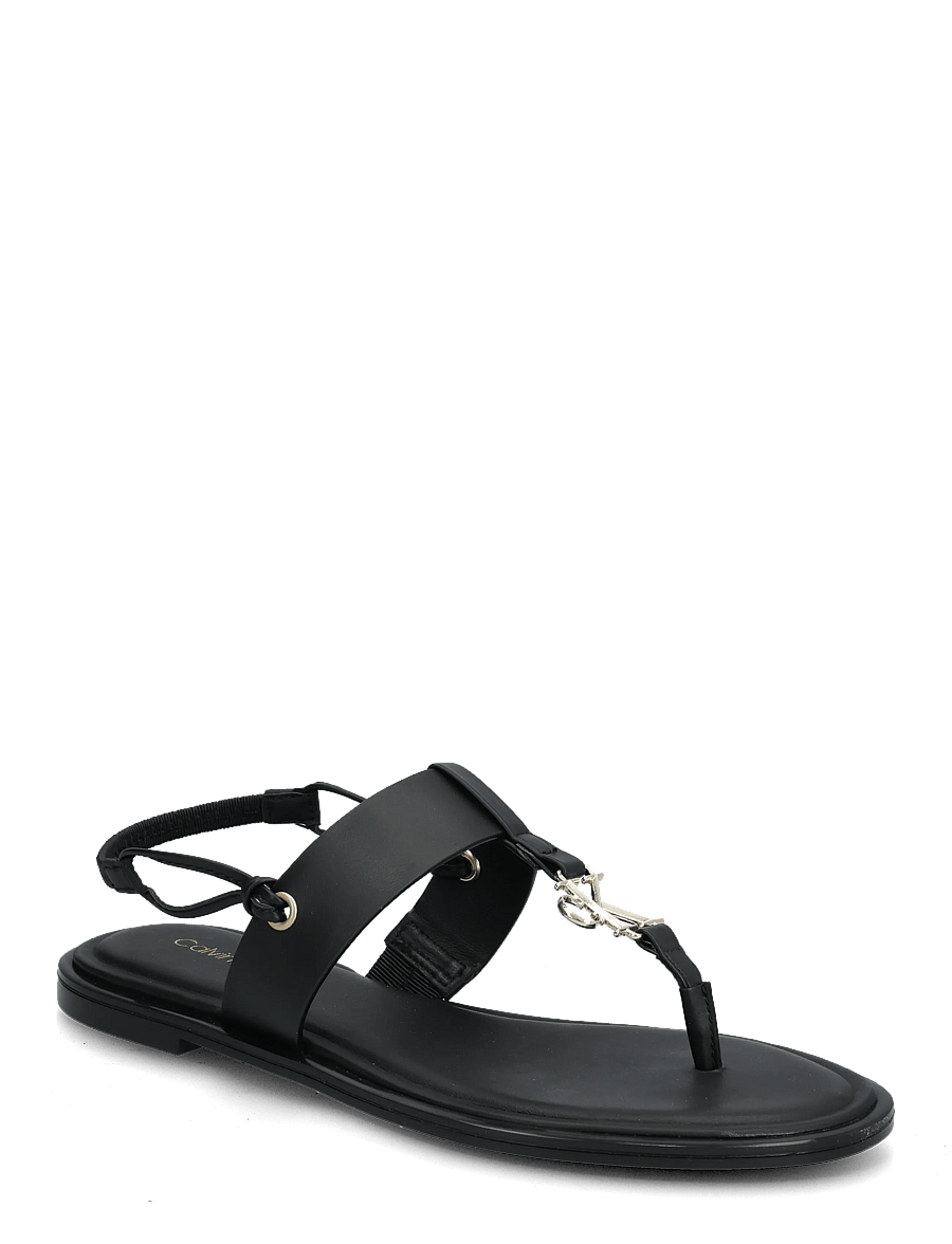 Calvin Klein - ROUND FLAT SNDL THONG LTH HDW - flache sandalen - triple black - 0