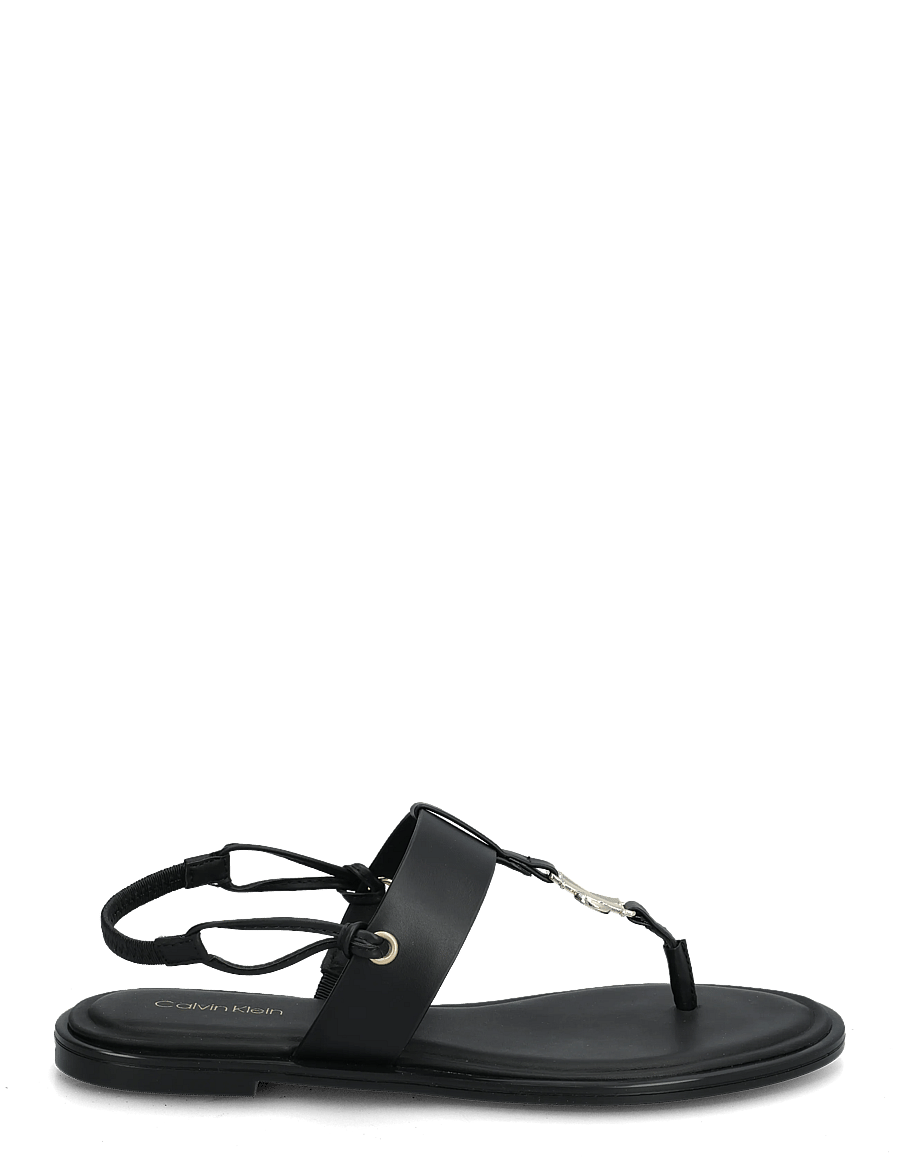 Calvin Klein - ROUND FLAT SNDL THONG LTH HDW - flache sandalen - triple black - 1