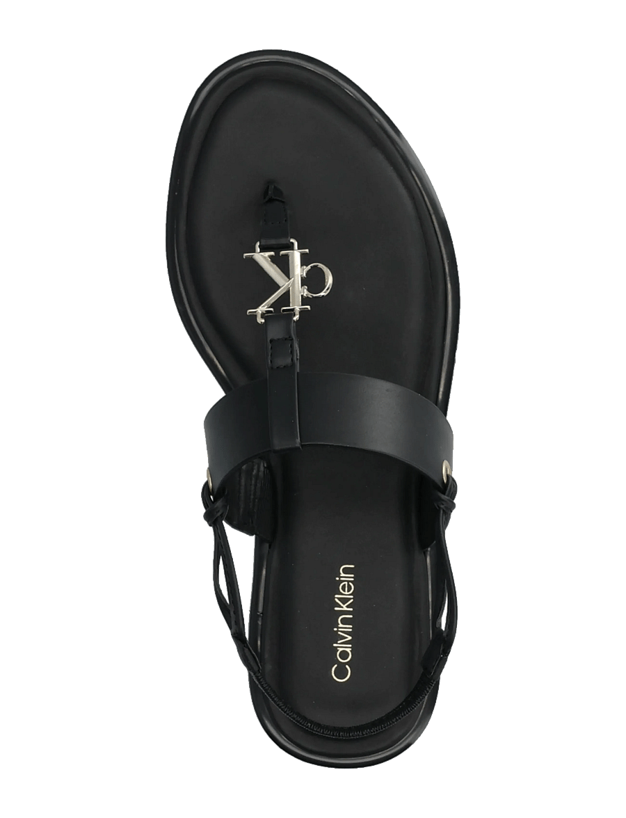 Calvin Klein - ROUND FLAT SNDL THONG LTH HDW - flache sandalen - triple black - 3
