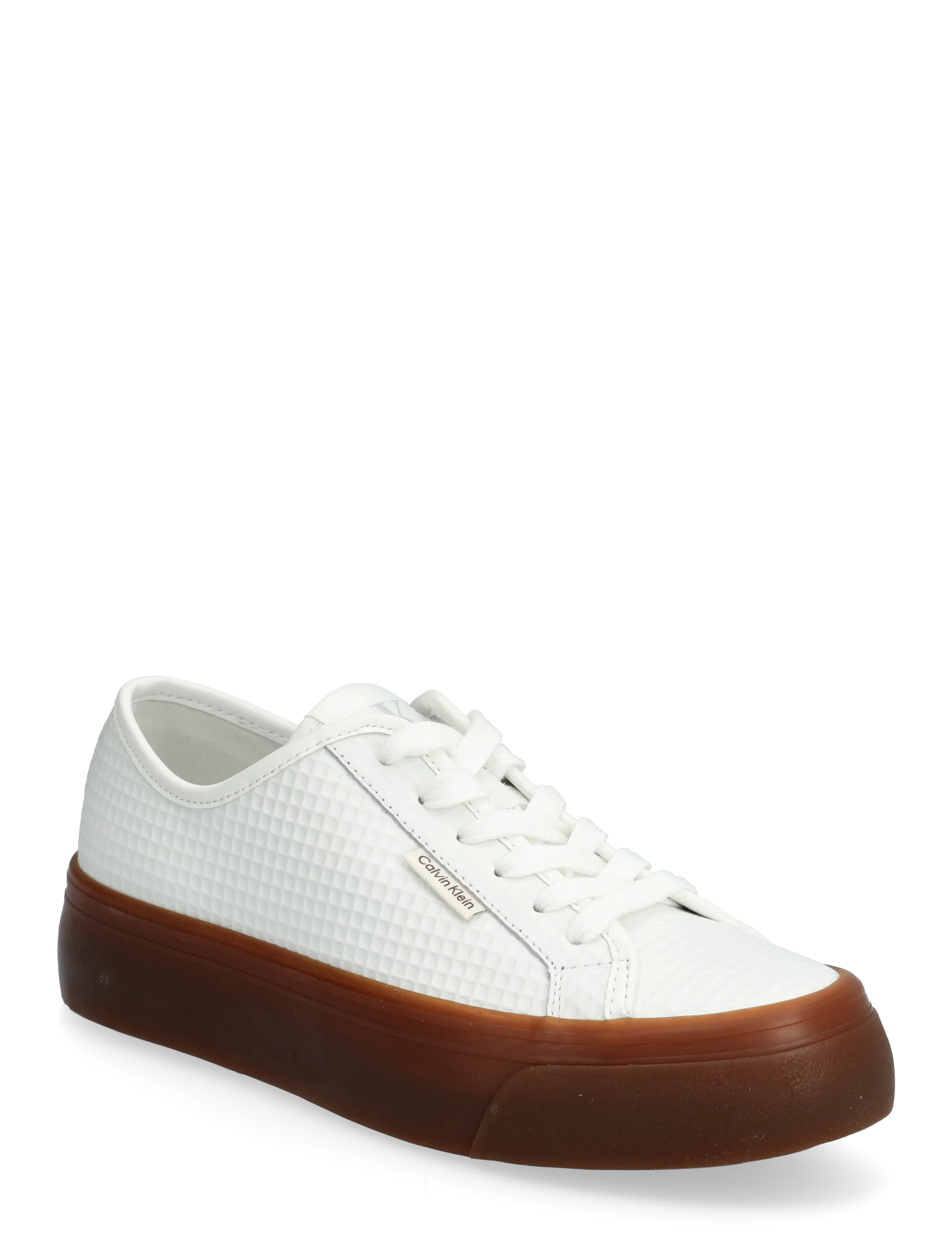 Calvin Klein VULC FLATF LACE UP TEXT LTH - Calvin Klein - BRIGHT WHITE GUM / white