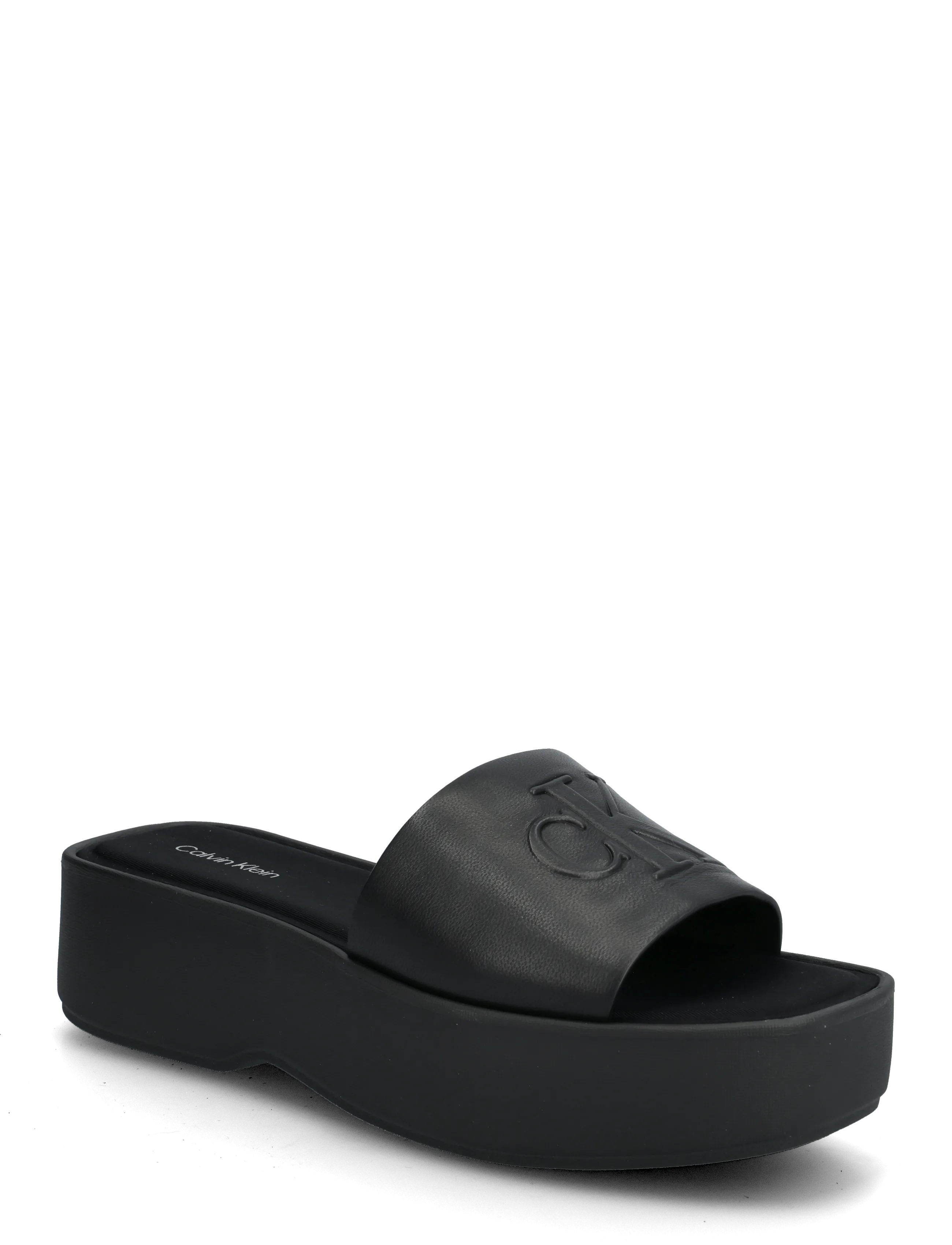 Calvin Klein FLATF SNDL LTH MG - Slippers en sandalen - TRIPLE BLACK / black