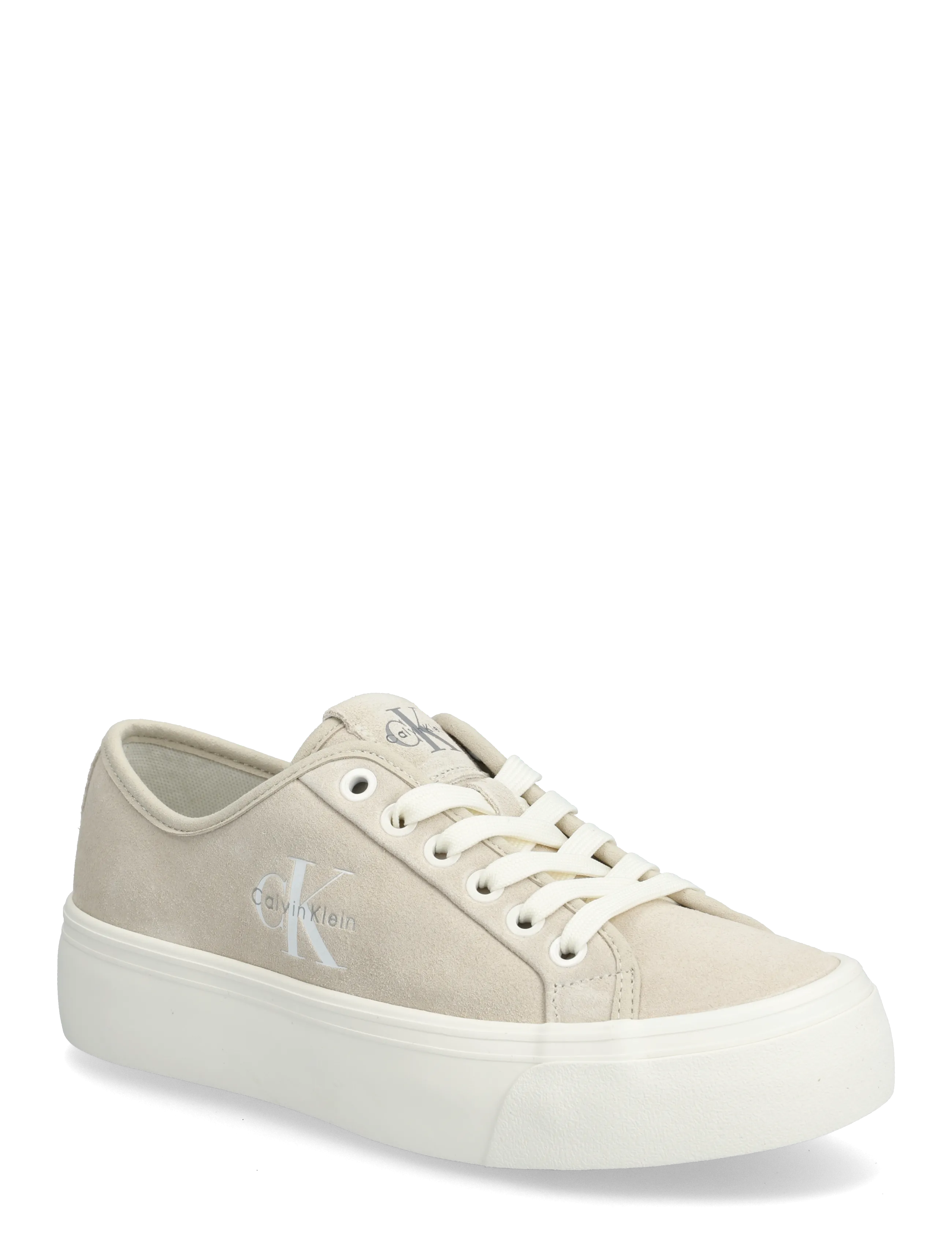 Calvin Klein Vulc Flatf Laceup Suede, Kvinder, Ruskind Plateau Snøresneaker, Cream, Str: 42