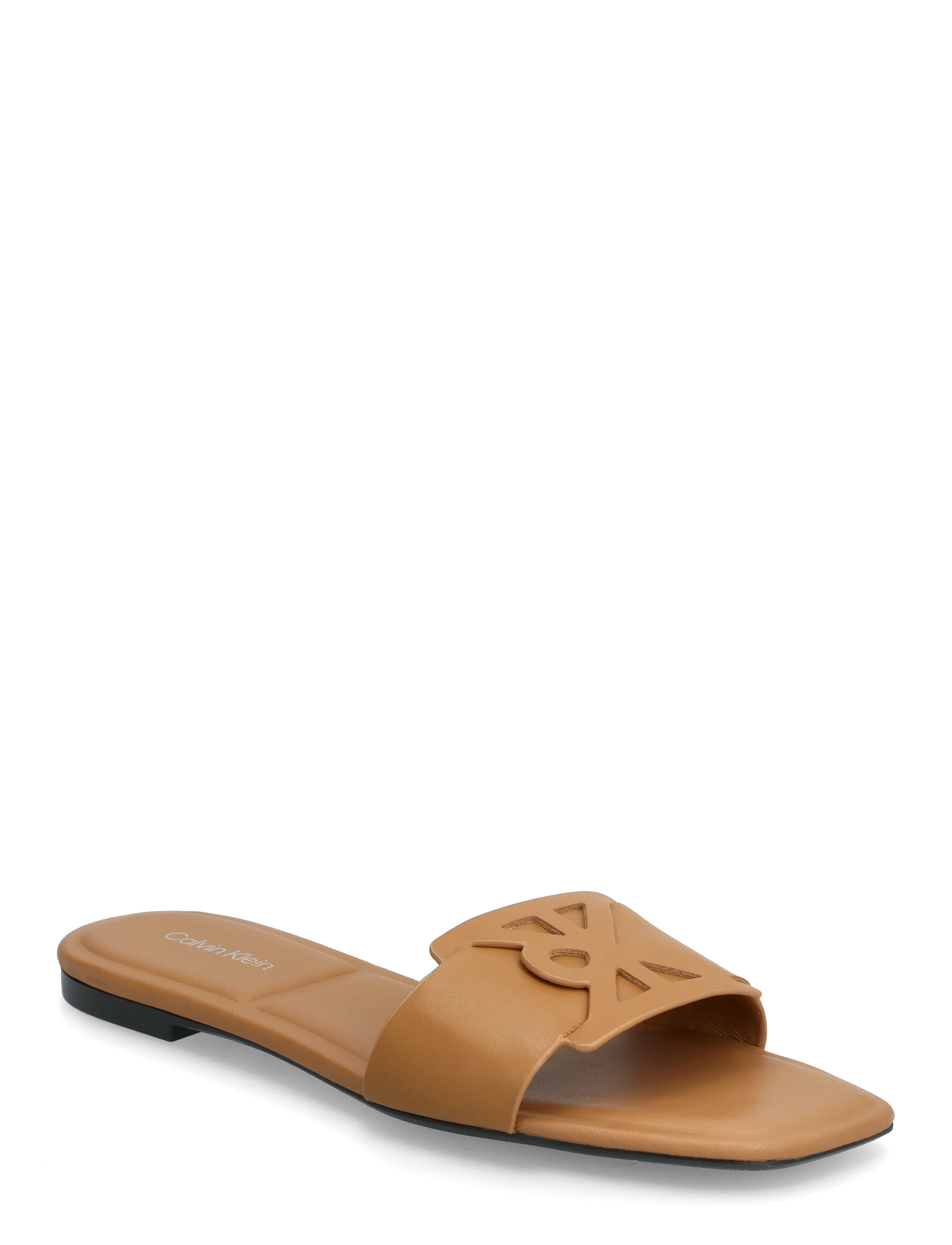 Calvin Klein Square Flat Sandal Emblem, 40, Beige, Sandaler > Flade Sandals, Dame