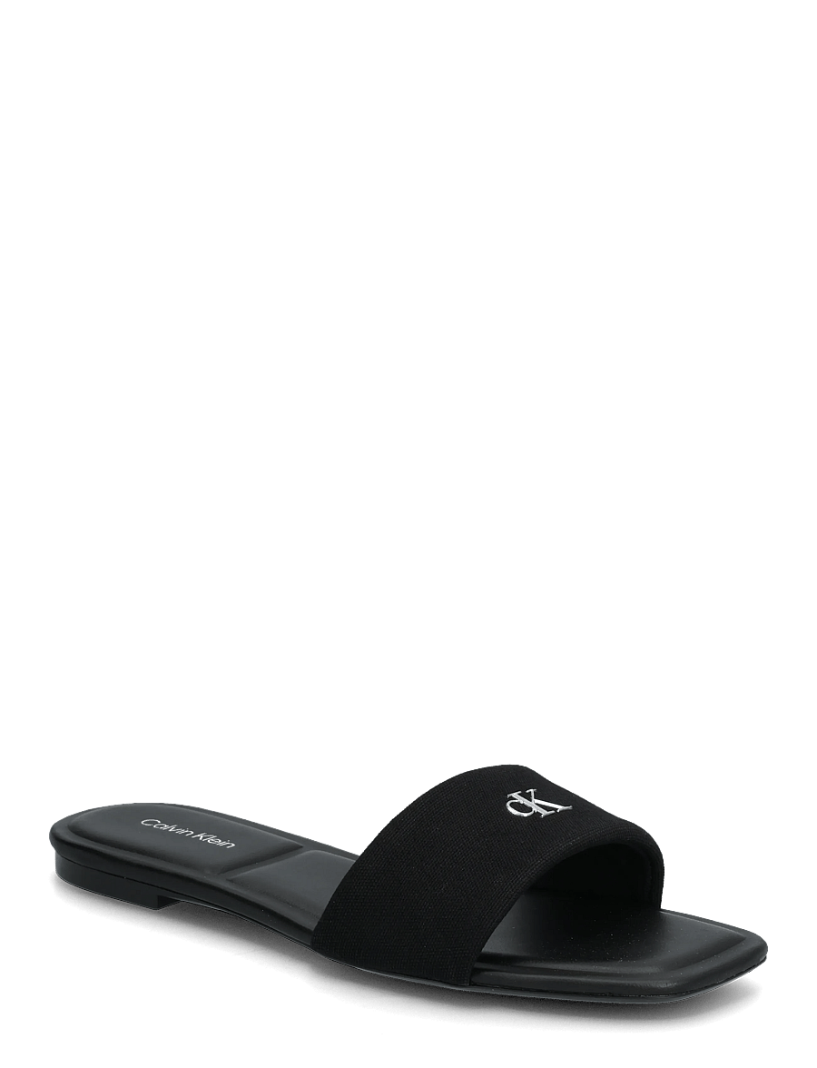 Calvin Klein - SQUARE FLAT SNDL CANVAS HW - flade sandaler - triple black - 0