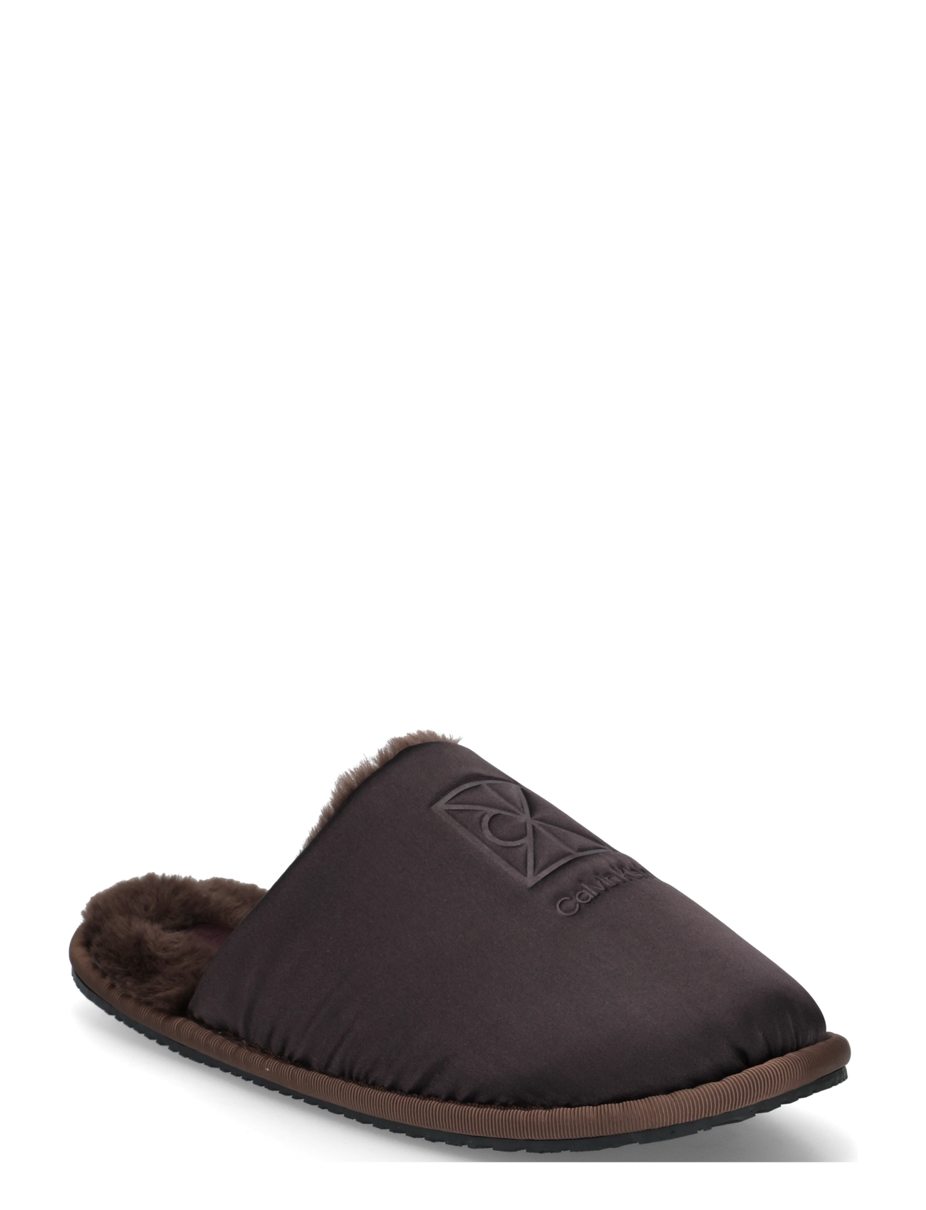 Calvin Klein HOTEL SLIPPER SATIN WL EMBLEM - Julegaver til kvinder - FUDGE BLACK / brown