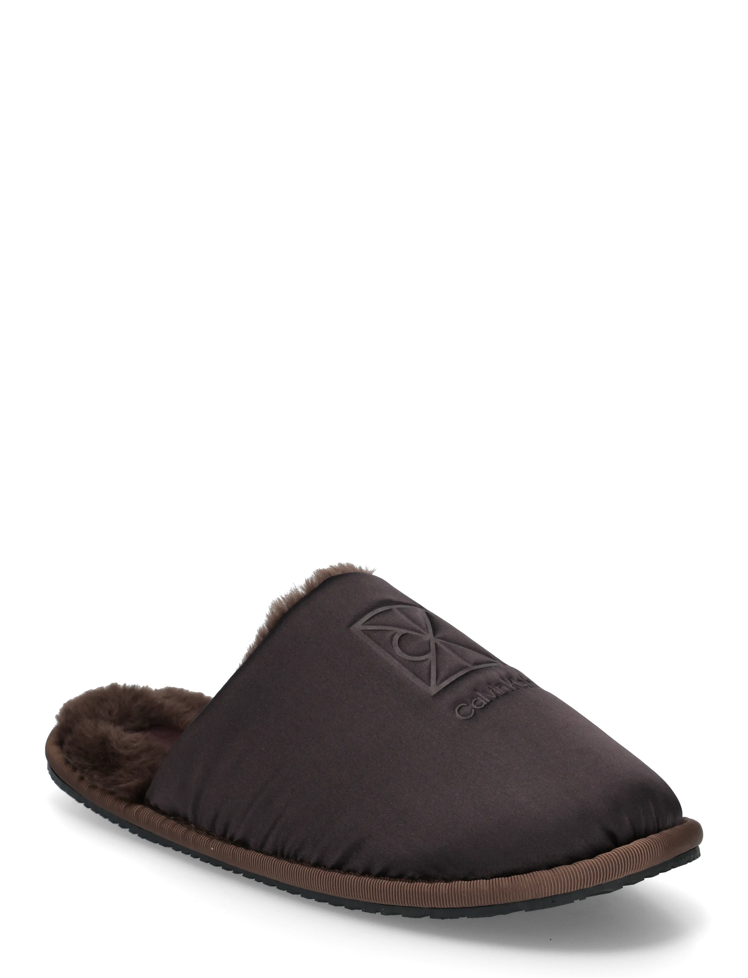 Calvin Klein HOTEL SLIPPER SATIN WL EMBLEM - Hausschuhe - FUDGE BLACK / brown