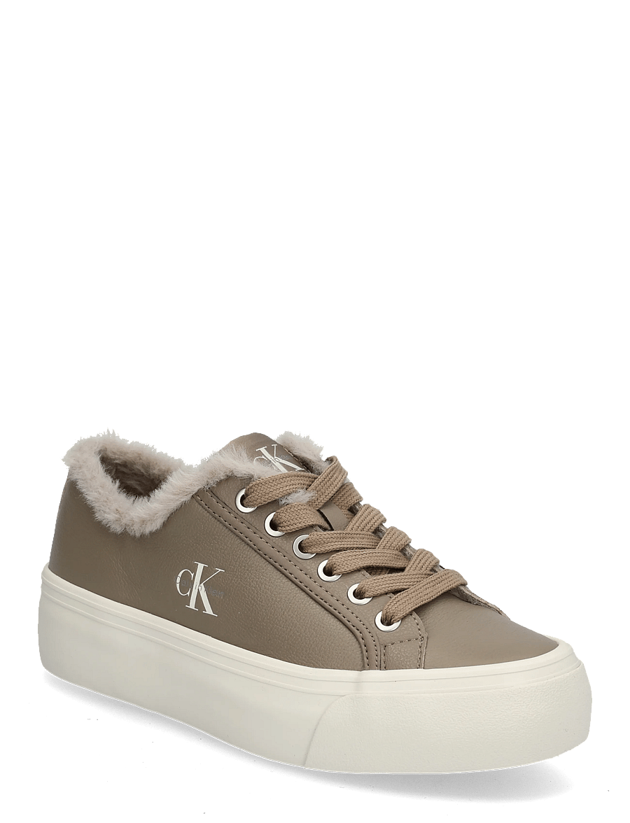 Calvin Klein - VULC FLATF LACEUP LTH FUR - forede sneakers - desert taupe dk ecru - 0