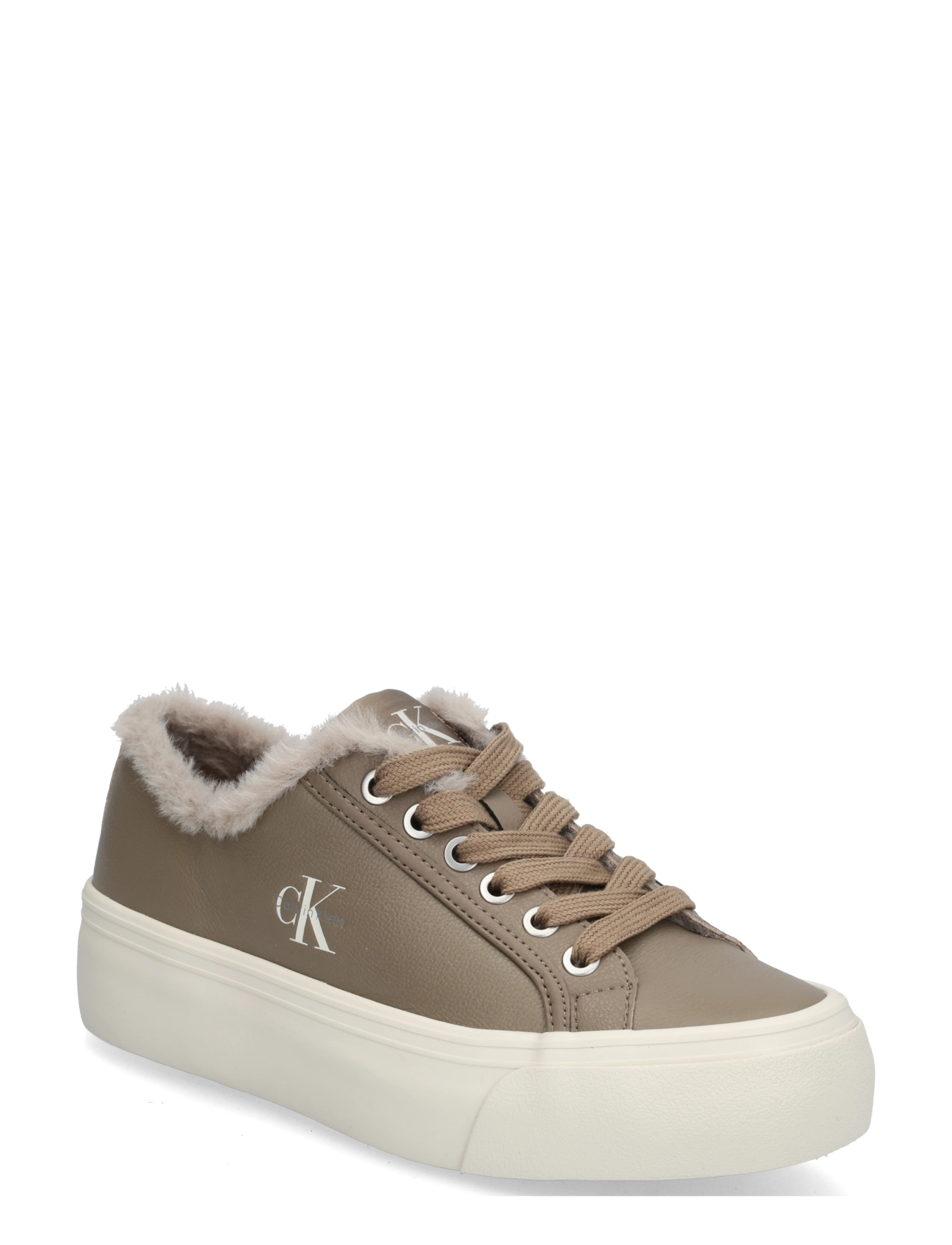 Calvin Klein VULC FLATF LACEUP LTH FUR - Platform sneakers - DESERT TAUPE DK ECRU / brown
