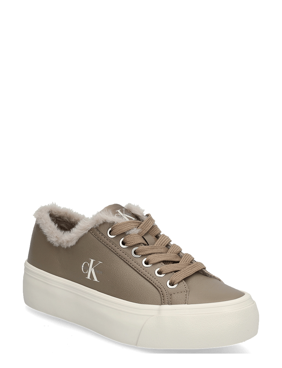 Calvin Klein - VULC FLATF LACEUP LTH FUR - platform sneakers - desert taupe dk ecru - 0