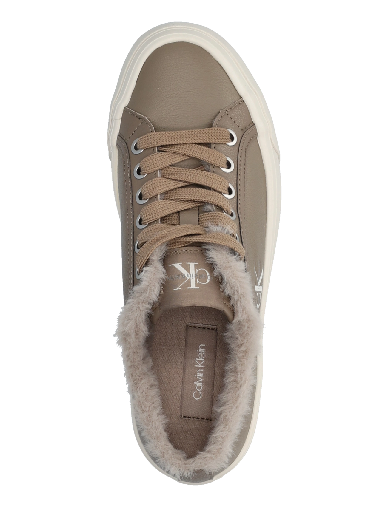 Calvin Klein - VULC FLATF LACEUP LTH FUR - platform sneakers - desert taupe dk ecru - 3