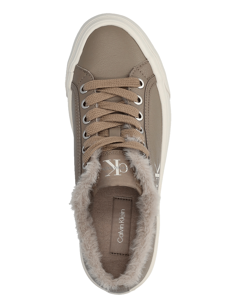 Calvin Klein - VULC FLATF LACEUP LTH FUR - platform sneakers - desert taupe dk ecru - 3