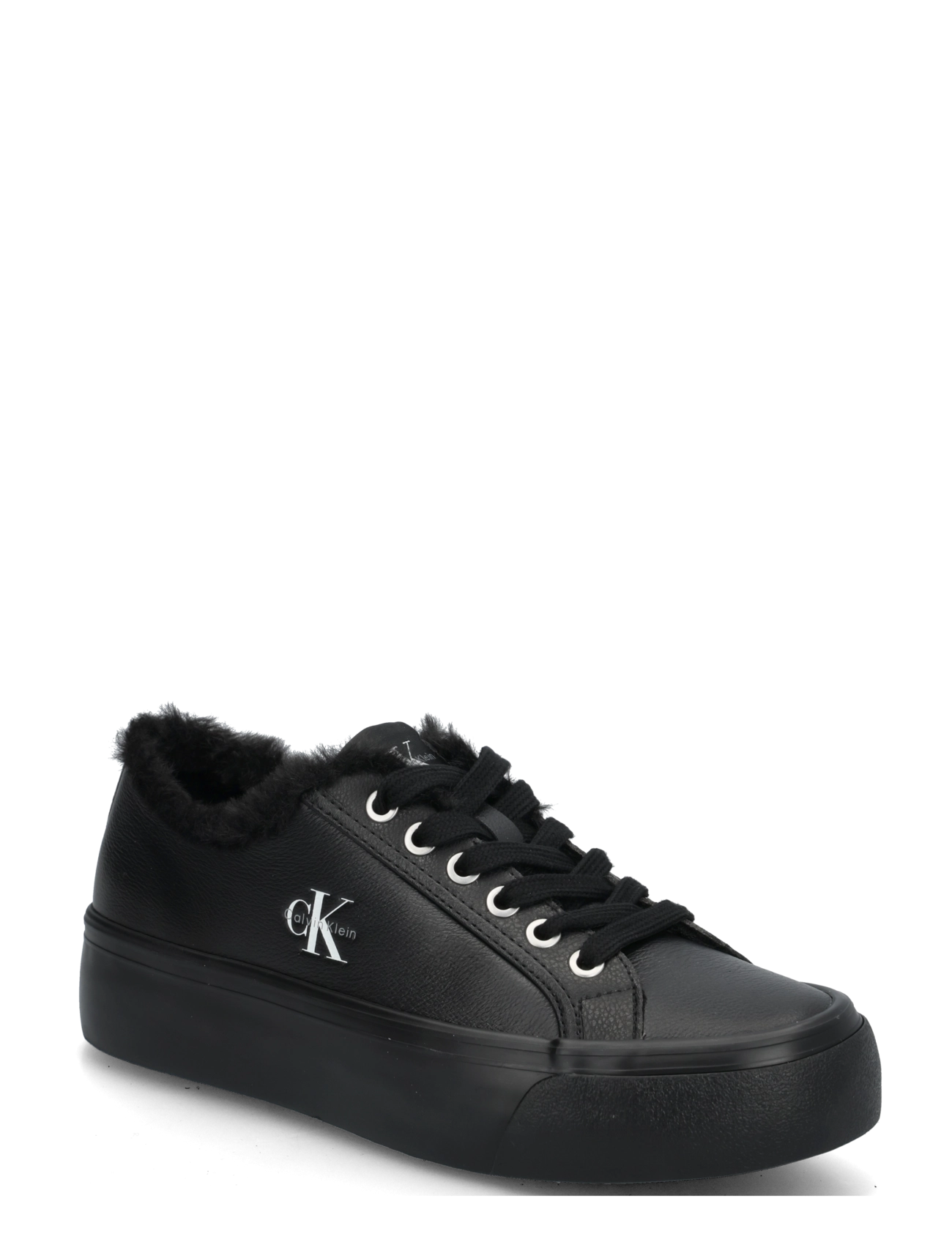 Calvin Klein VULC FLATF LACEUP LTH FUR - Platform sneakers - TRIPLE BLACK / black