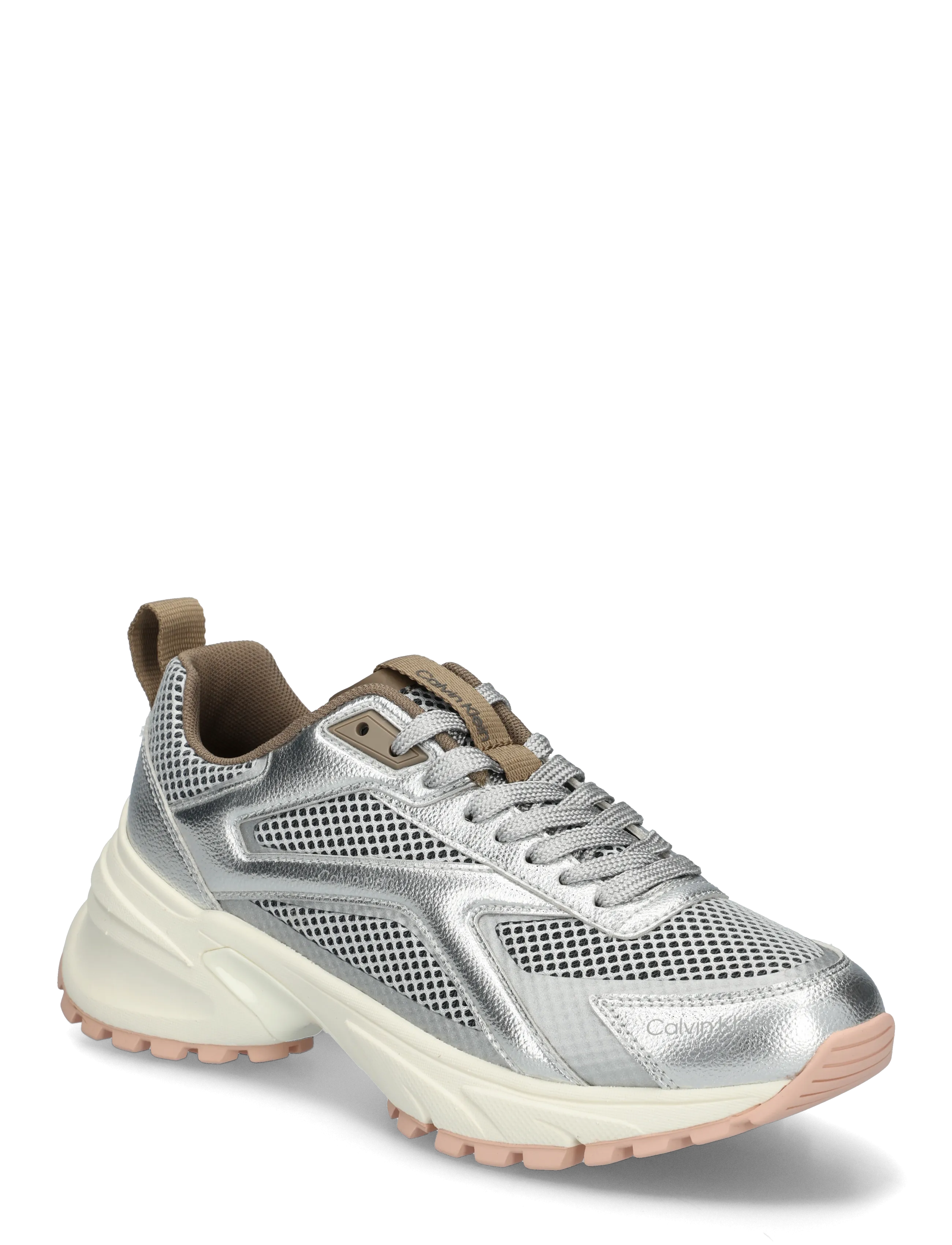 Calvin Klein HIKE RUN CKSTR MESH-LTH MET - Lage sneakers - SILVER SPANISH VILLA MARSHMALLOW / silver