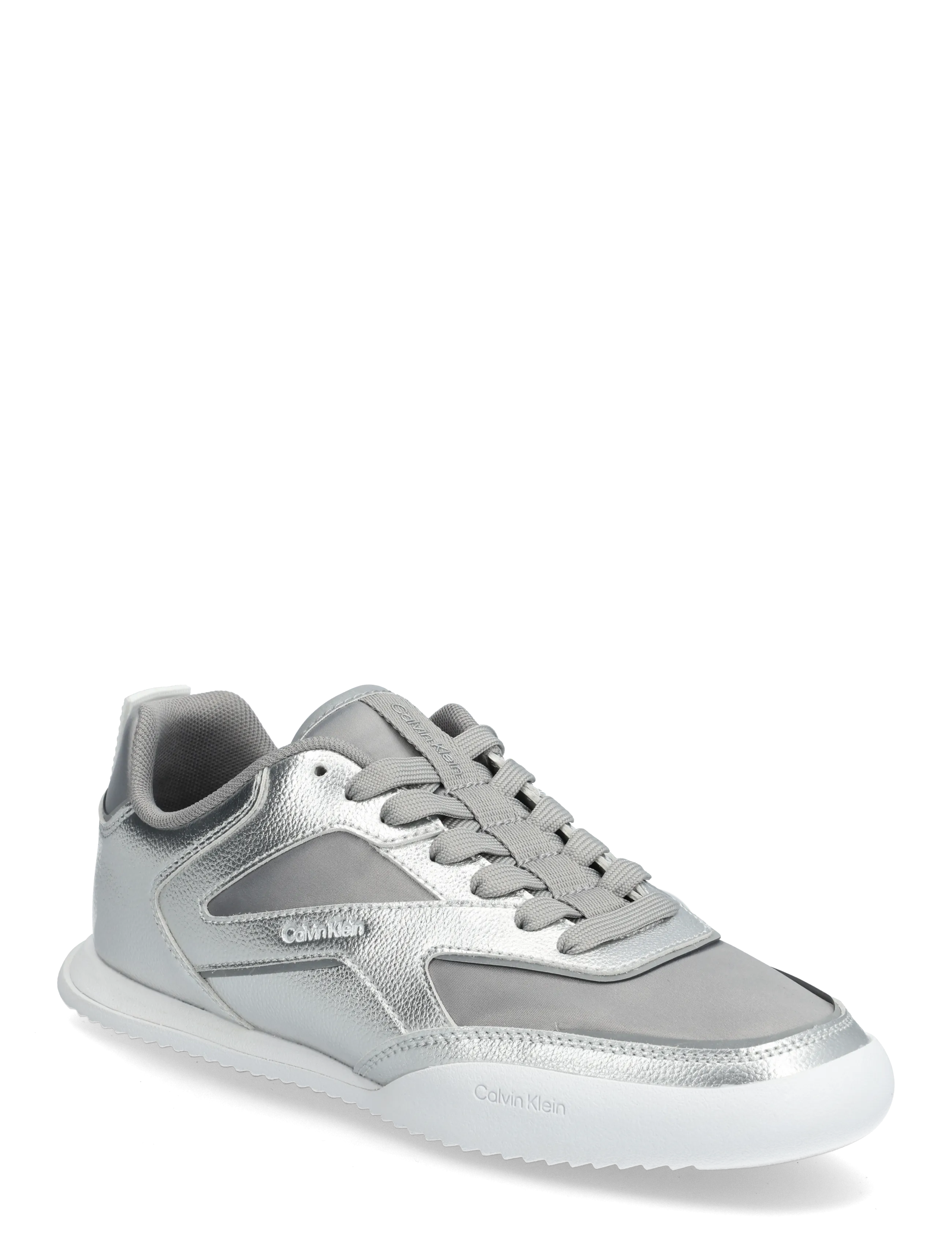 Calvin Klein Low Pro Run Lace Stripe Met Lth, 37, Silver, Sneakers > Sneakers Med Lav Top, Dame