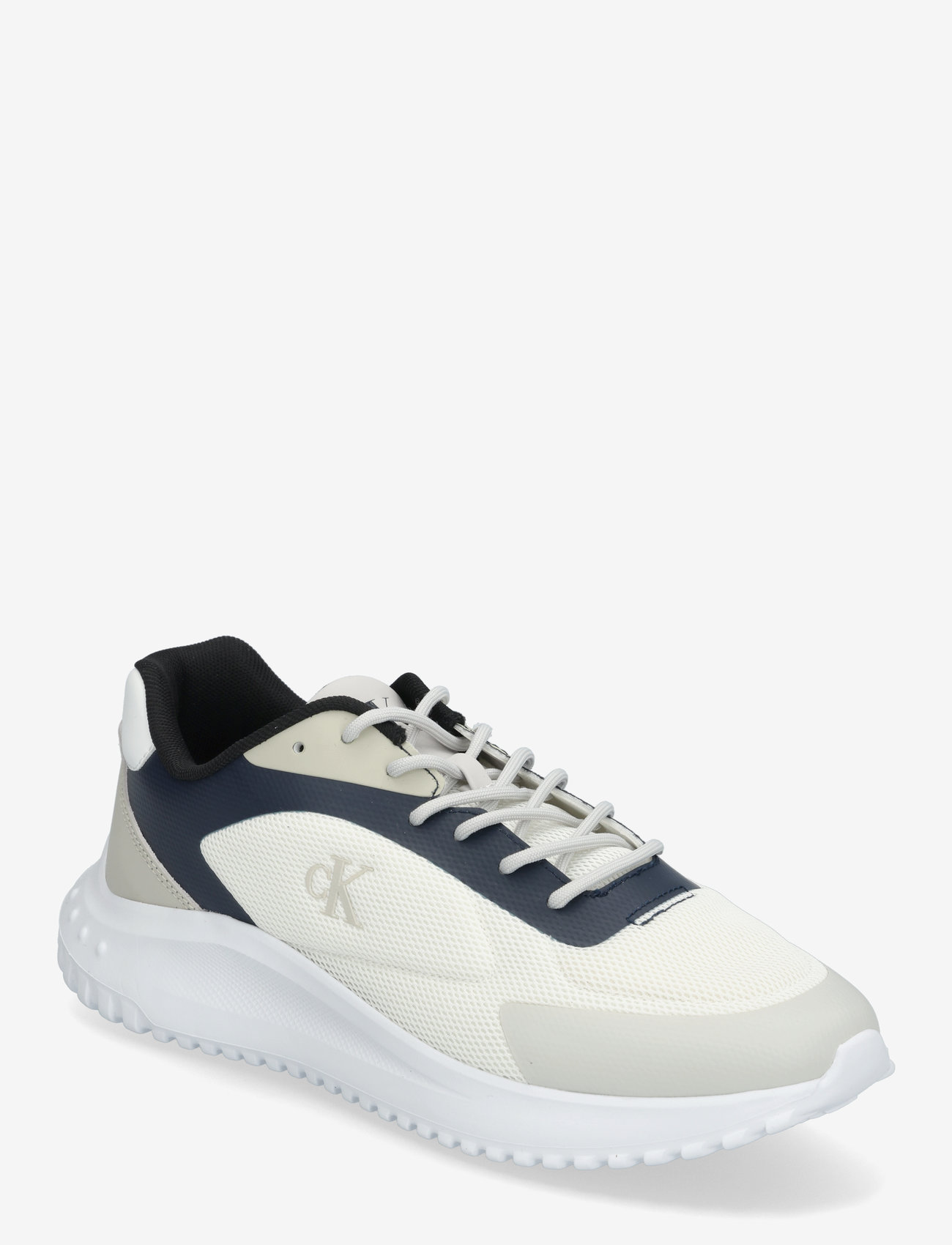 Calvin Klein - EVA RUNNER LOW MESH MIX - lave sneakers - bright white/calvin navy/silver b - 0