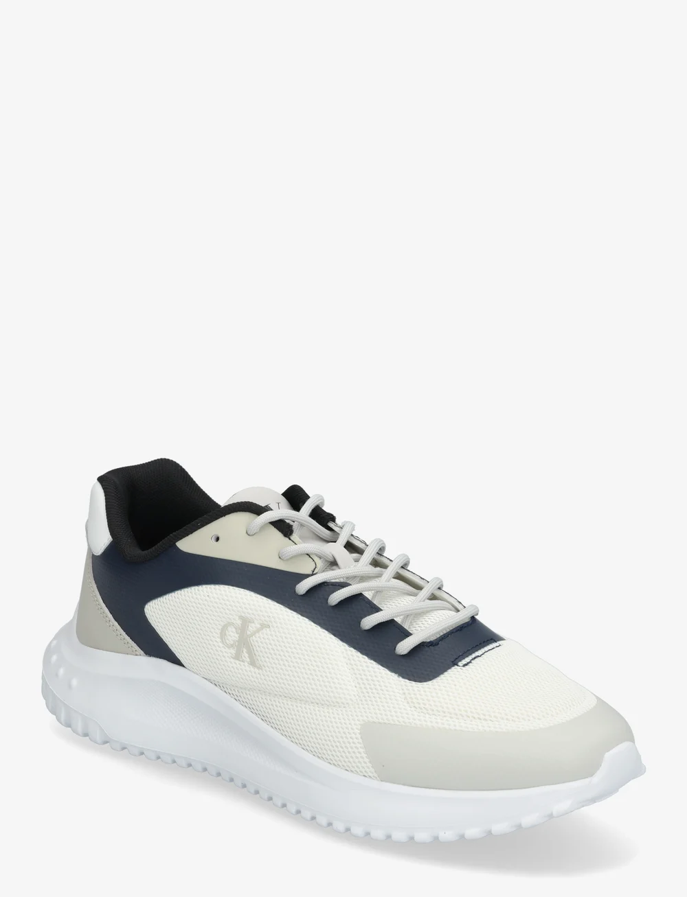 Calvin Klein - EVA RUNNER LOW MESH MIX - lave sneakers - bright white/calvin navy/silver b - 0