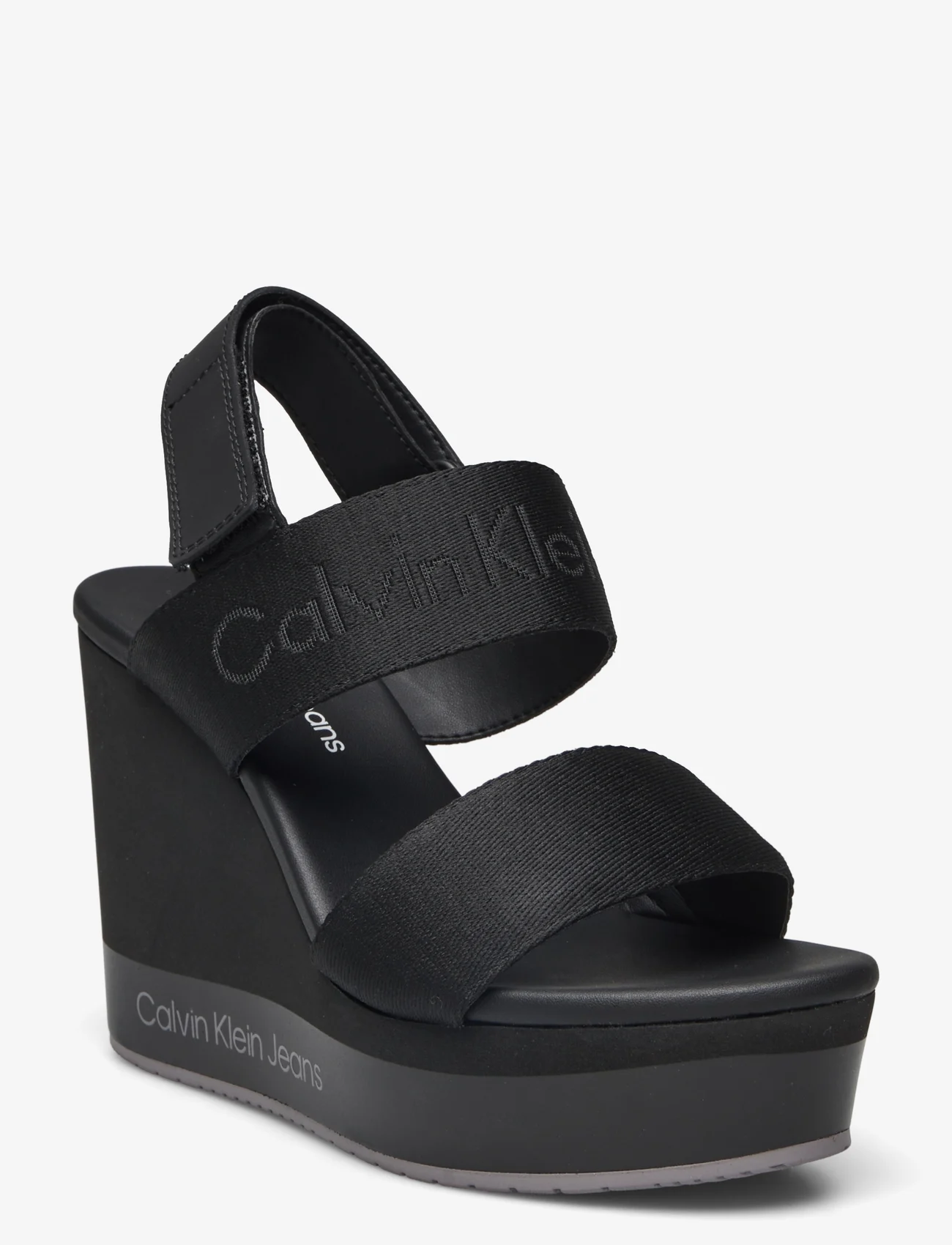 Calvin Klein - WEDGE SANDAL WEBBING IN MR - sandaletten - black - 0
