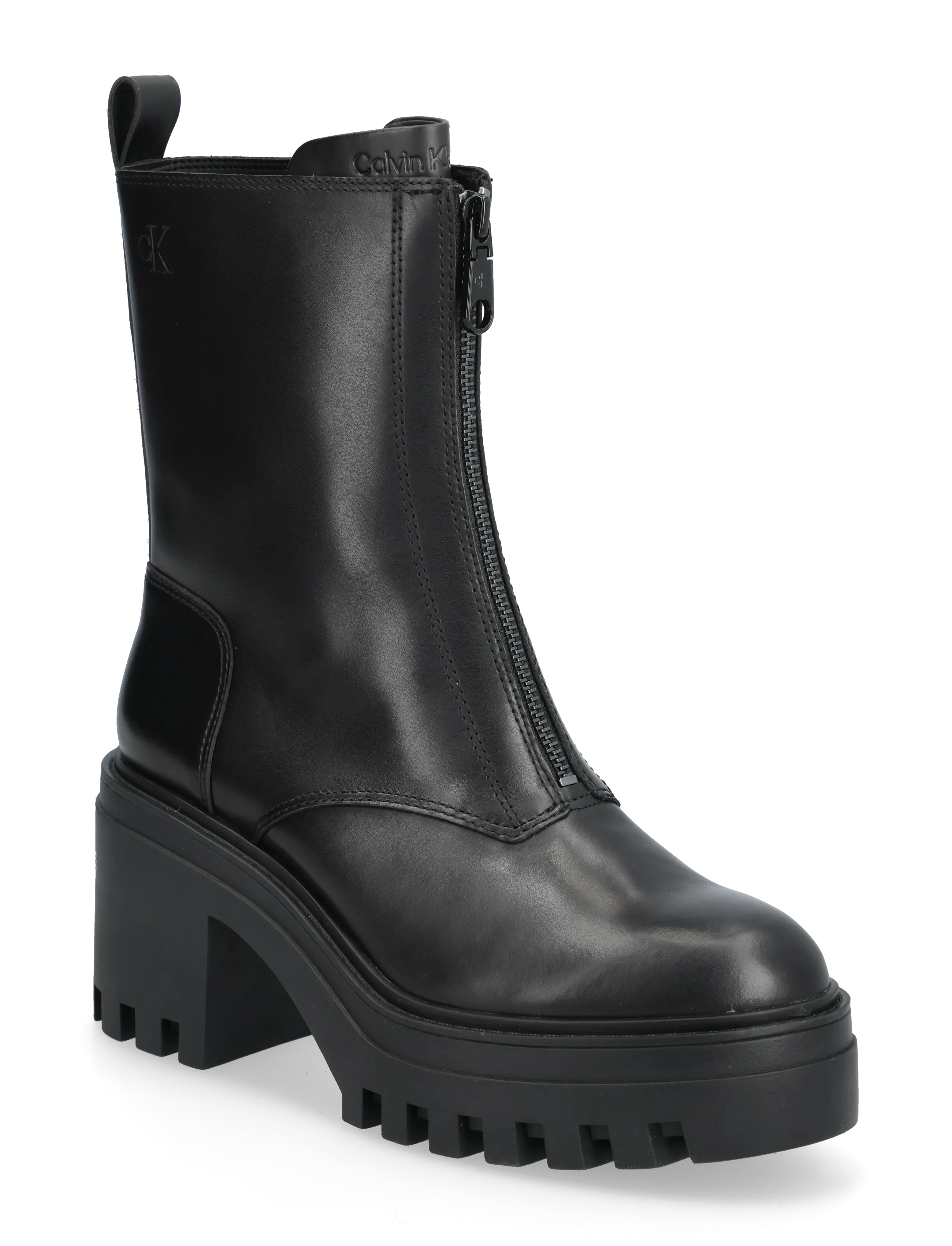 Calvin Klein CHUNKY HEELED ZIP BOOT LTH - Transitional Layering - TRIPLE BLACK / black