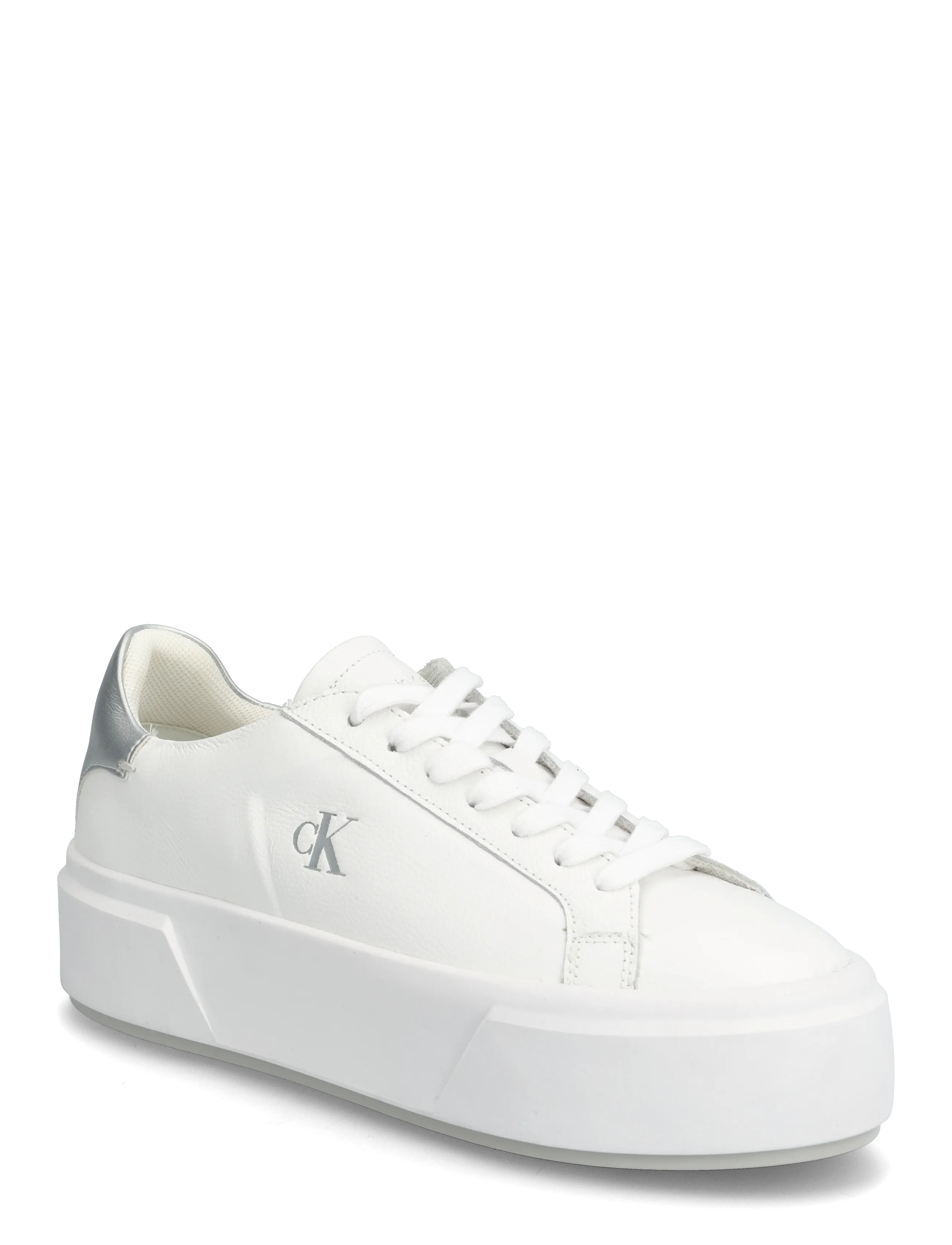 Calvin Klein FLATFORM LACE UP LTH MET - Sko - BRIGHT WHITE SILVER / white