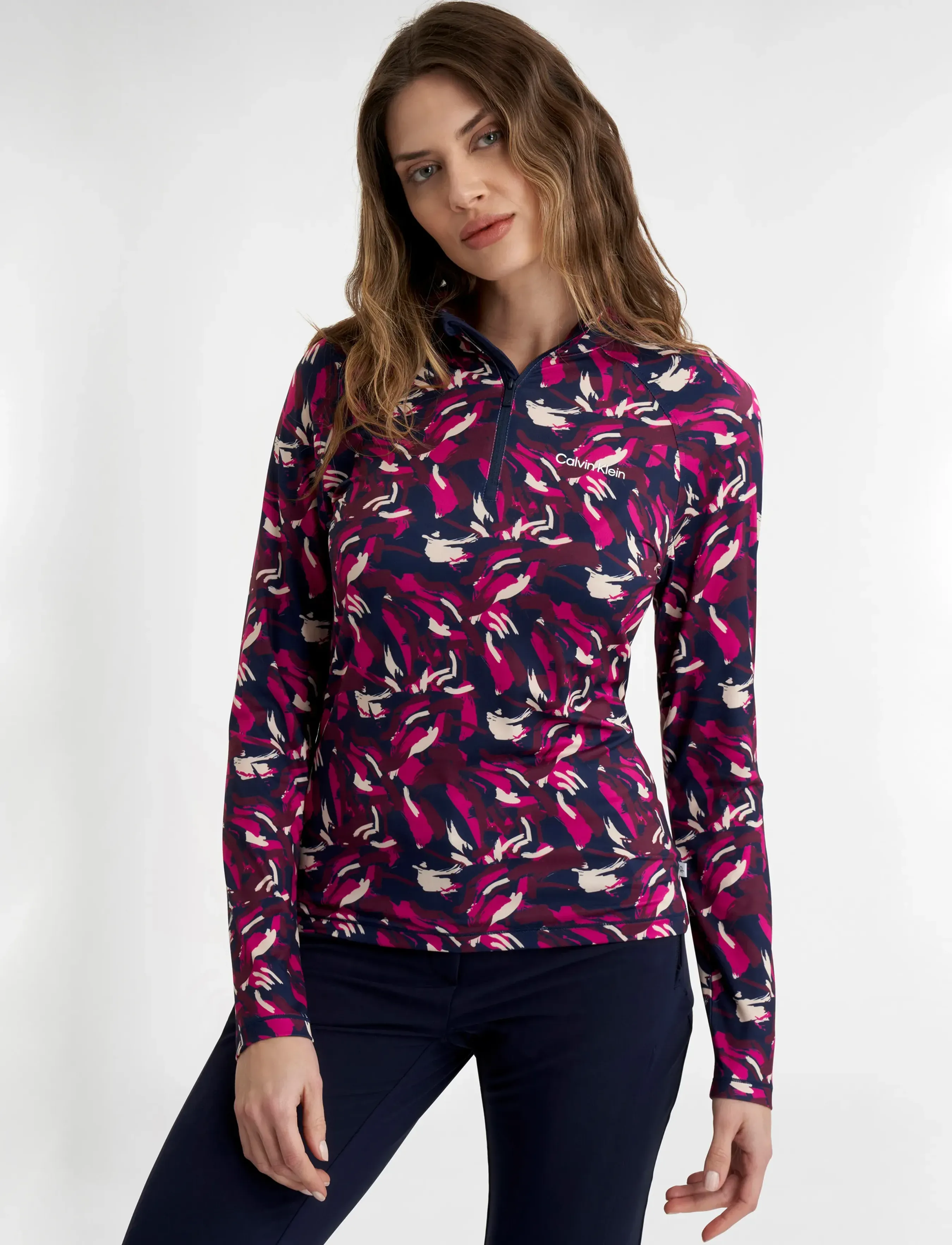 Calvin Klein Golf DAKOTA QUARTER ZIP TOP - Långärmade toppar - PRT / pink/rose