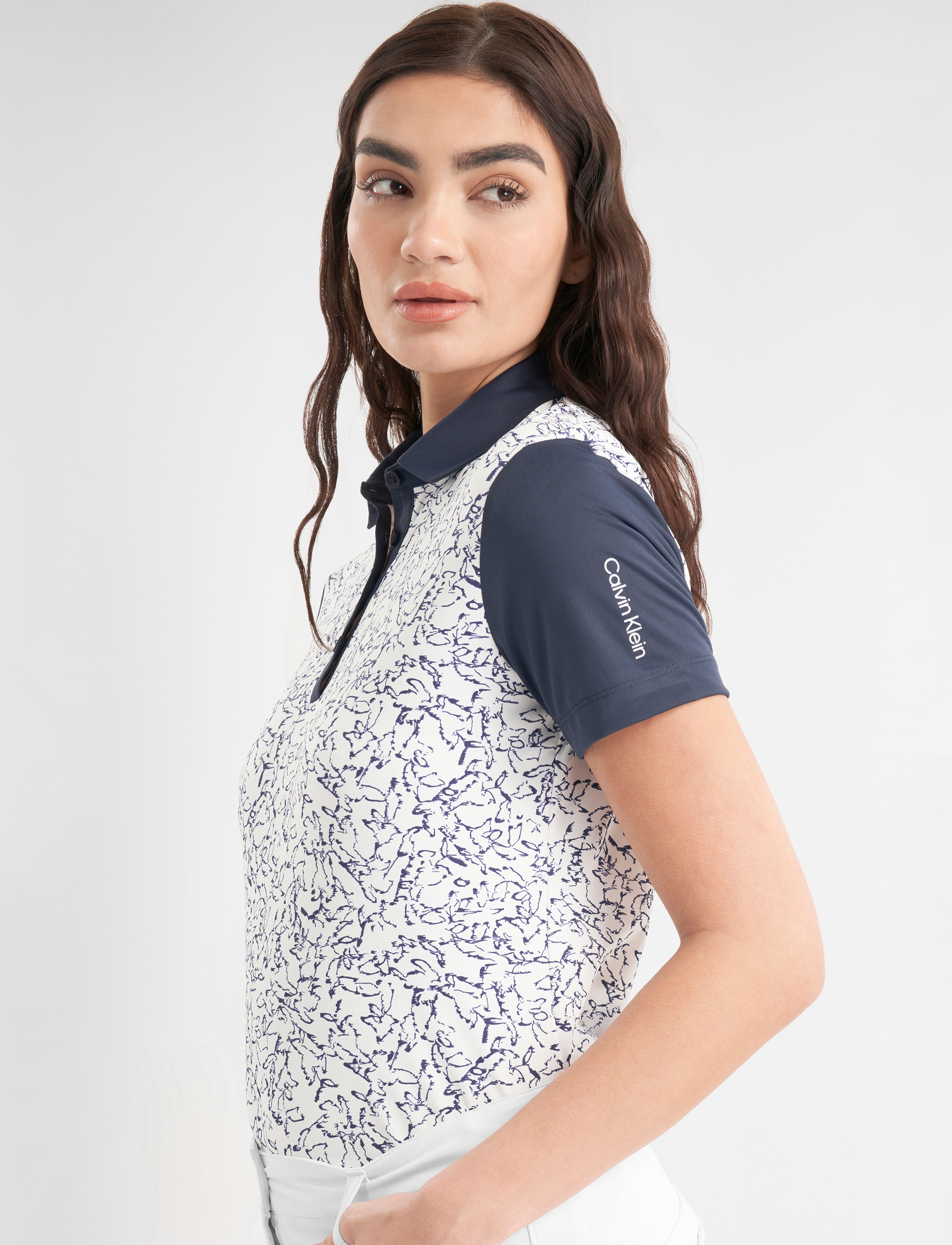 Calvin Klein Golf Harmony Printed S/S Shirt, XS, Sports Oberteile & T-shirts, Weiß - Sport Polos, Frauen