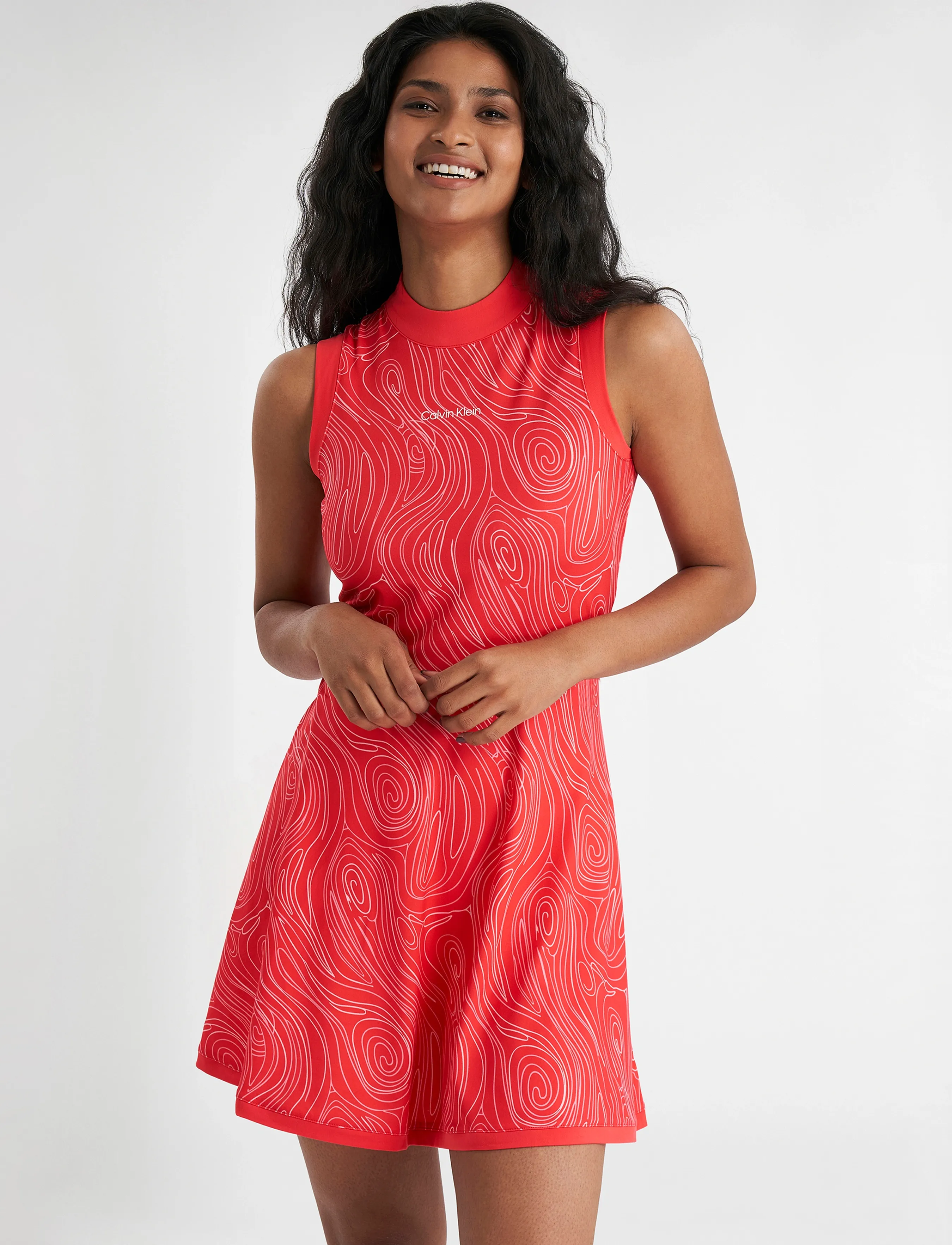 Calvin Klein Golf Carmen Mock Neck Dress, 18, Red, Sport Kjoler Og Nederdele > Sport Dresses, Dame