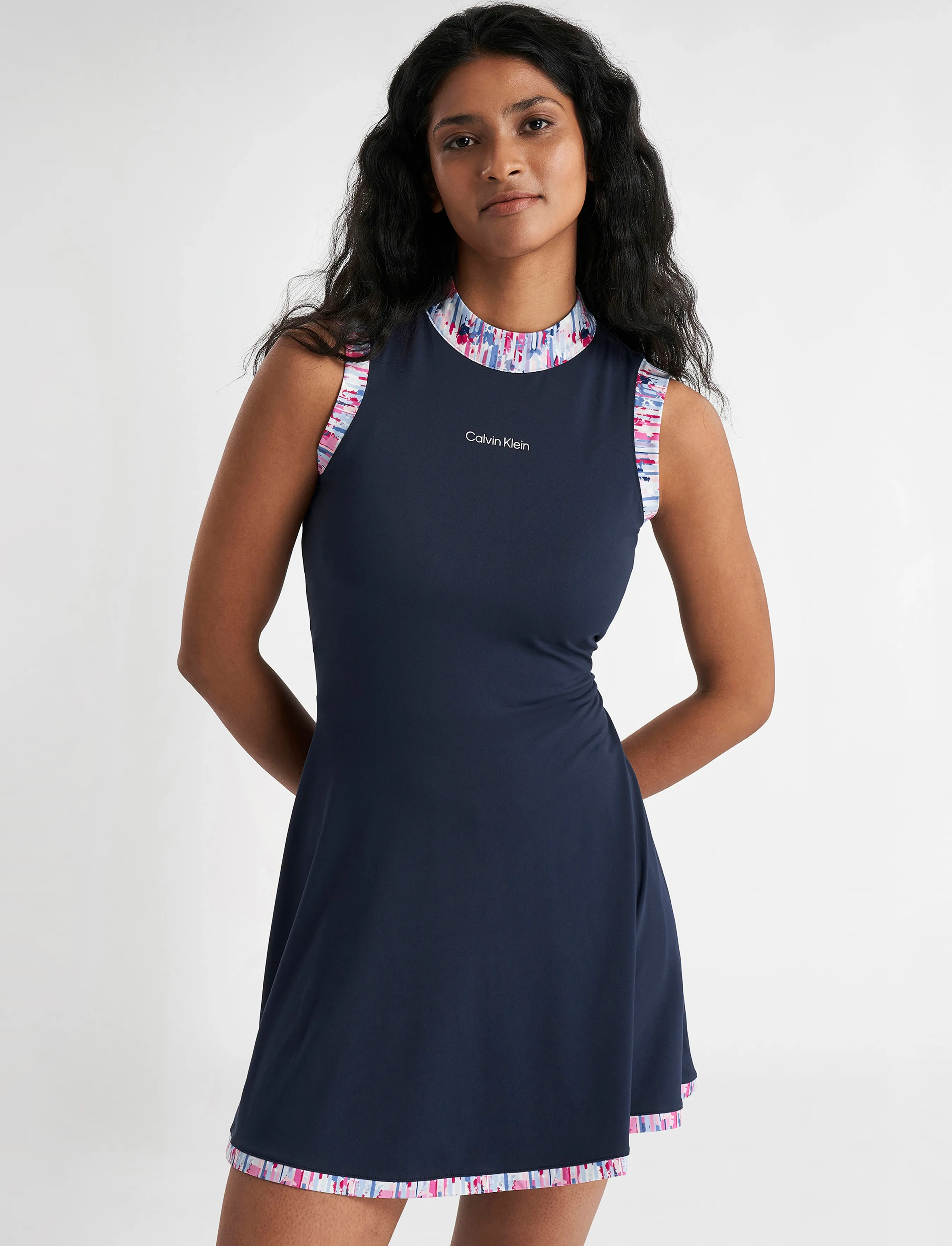 Calvin Klein Golf Carmen Mock Neck Dress, 16, Sport Kleider & Röcke, Marineblau - Dresses, Frauen