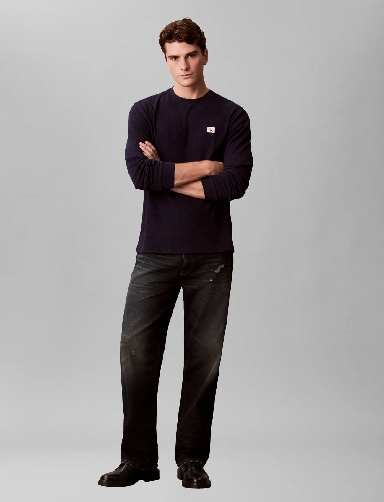 Calvin Klein Jeans Ls Waffle Woven Label Crewnk Tee - - XS 2