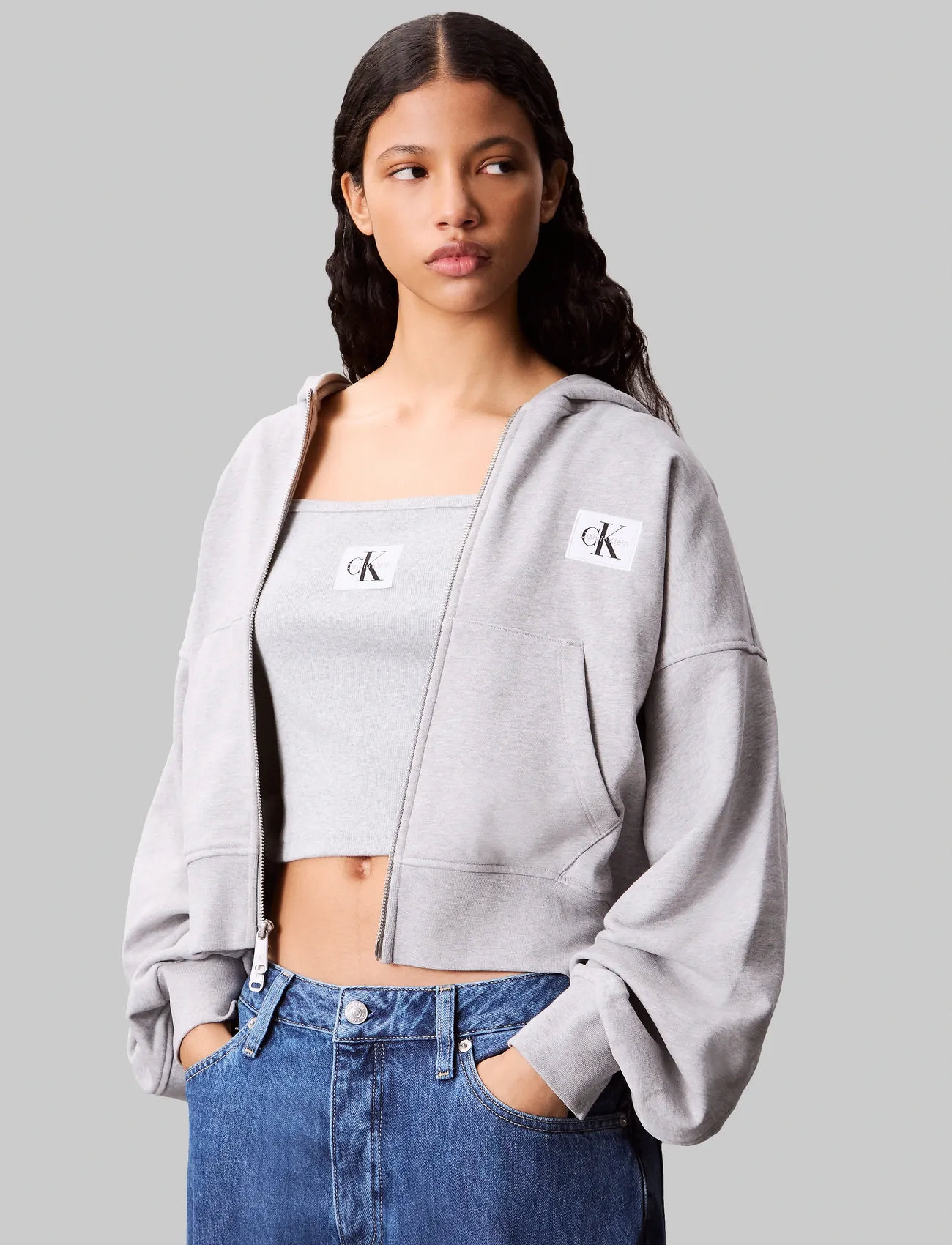 Calvin Klein Jeans A- French Terry Badge Logo Fz Ho - Grey - XXS 2